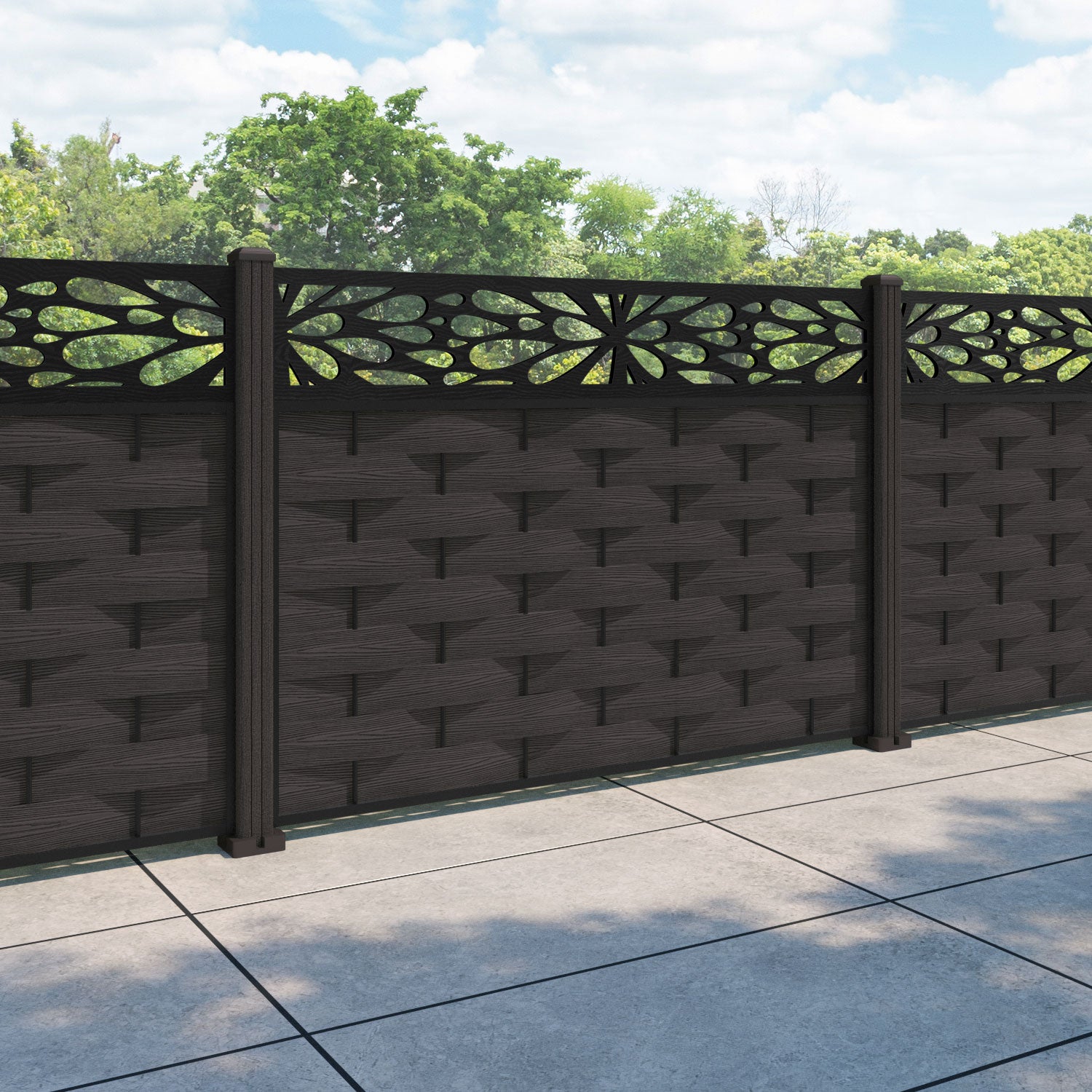 Ripple Blossom Fence Panel - Dark Oak - with our composite posts