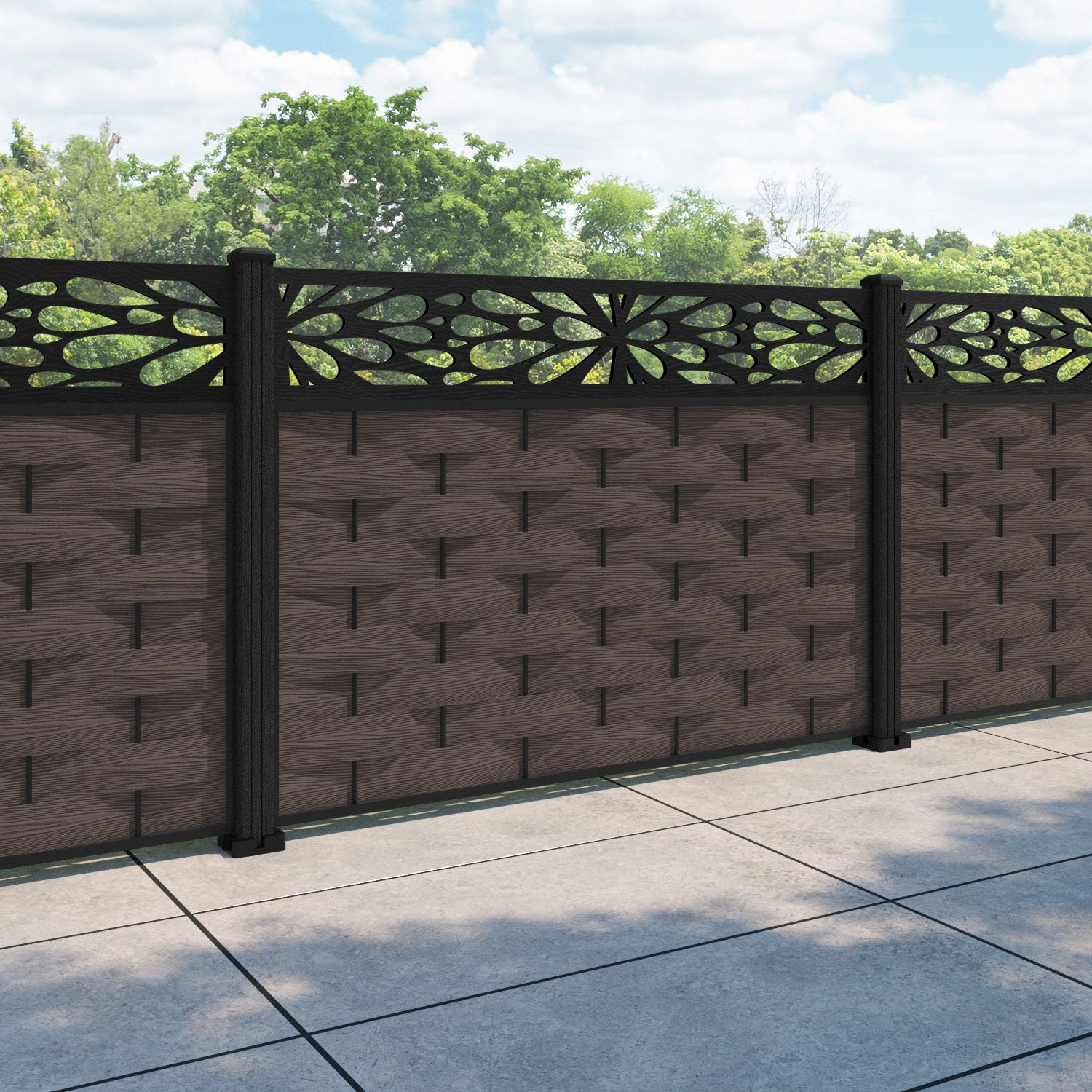 Ripple Blossom Fence Panel - Mid Brown - with our composite posts