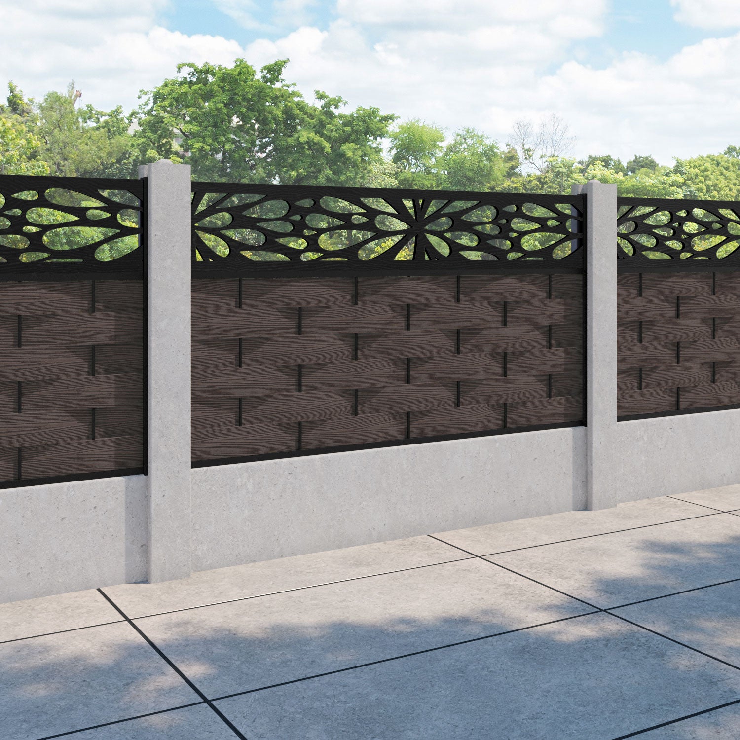 Ripple Blossom Fence Panel - Mid Brown - for existing concrete posts