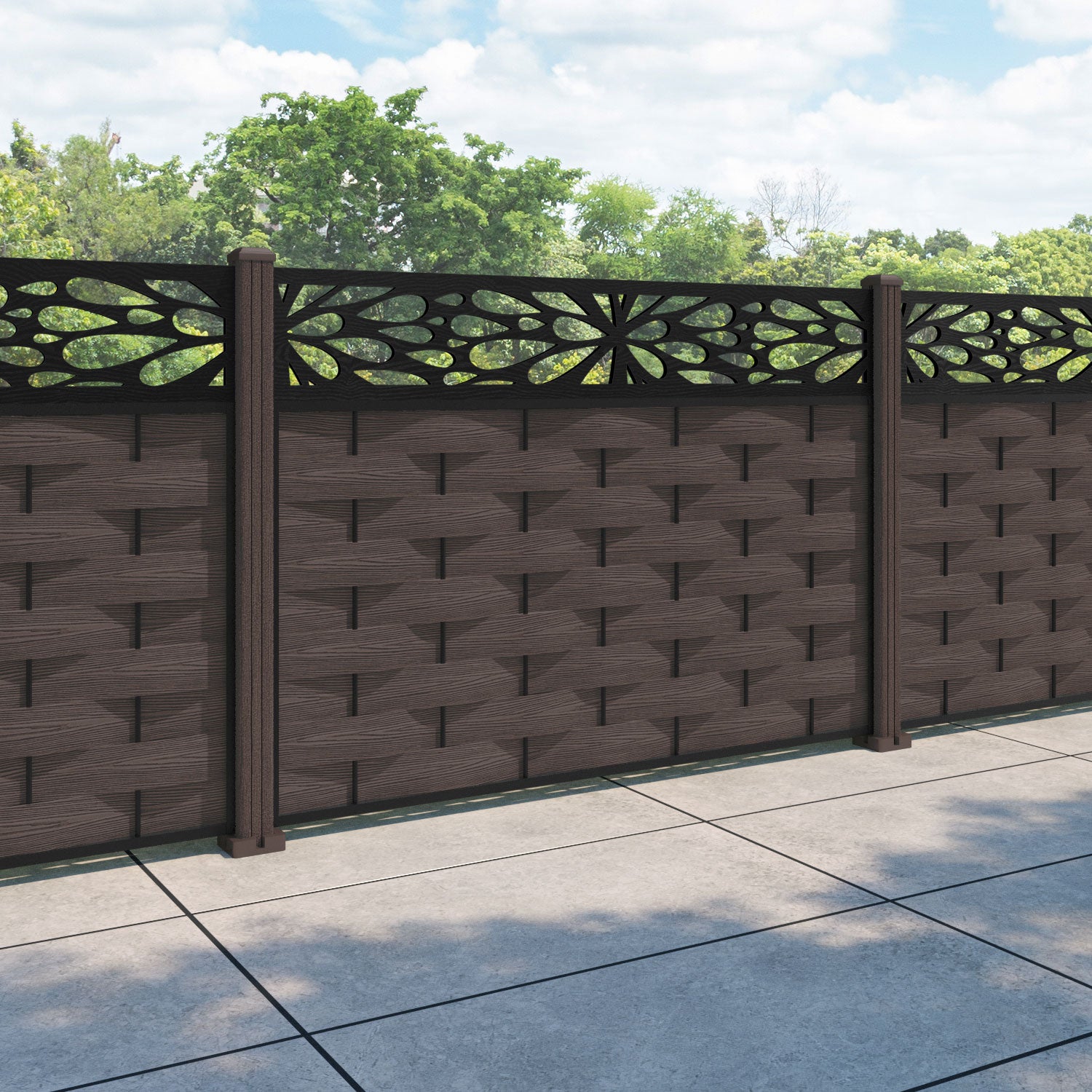 Ripple Blossom Fence Panel - Mid Brown - with our composite posts