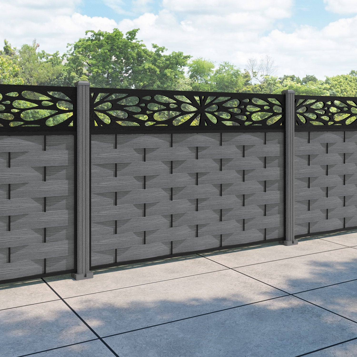 Ripple Blossom Fence Panel - Mid Grey - with our composite posts