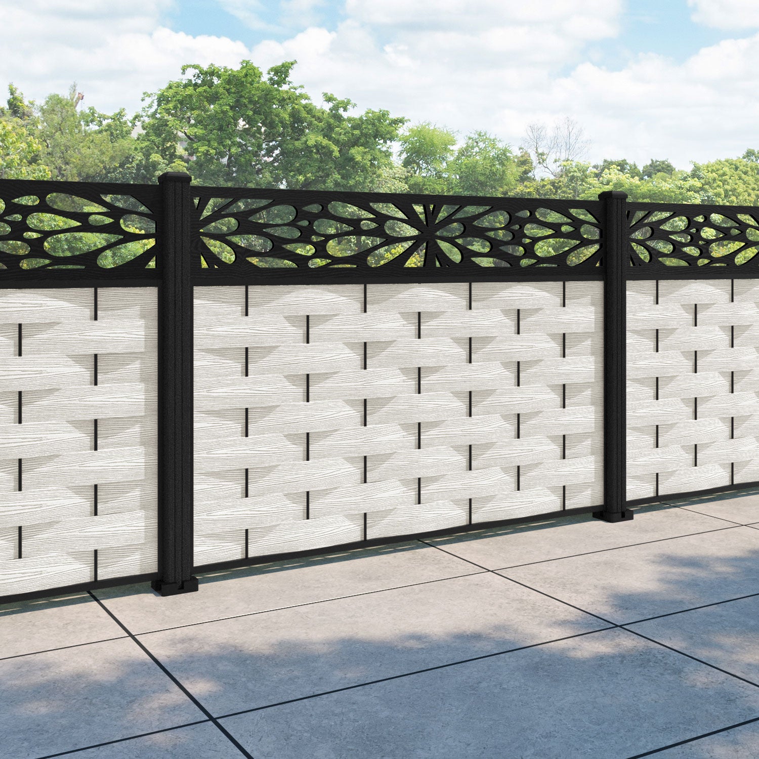 Ripple Blossom Fence Panel - Light Stone - with our composite posts