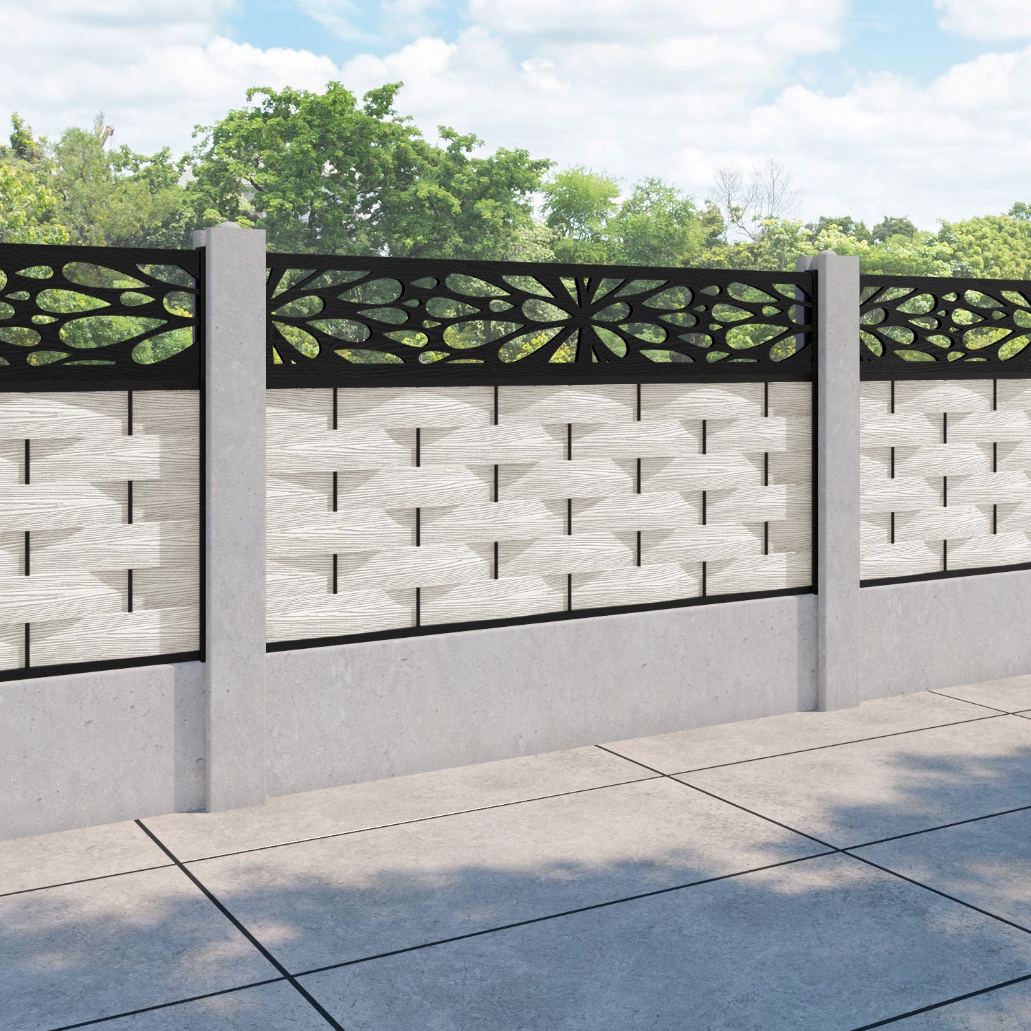 Ripple Blossom Fence Panel - Light Stone - for existing concrete posts
