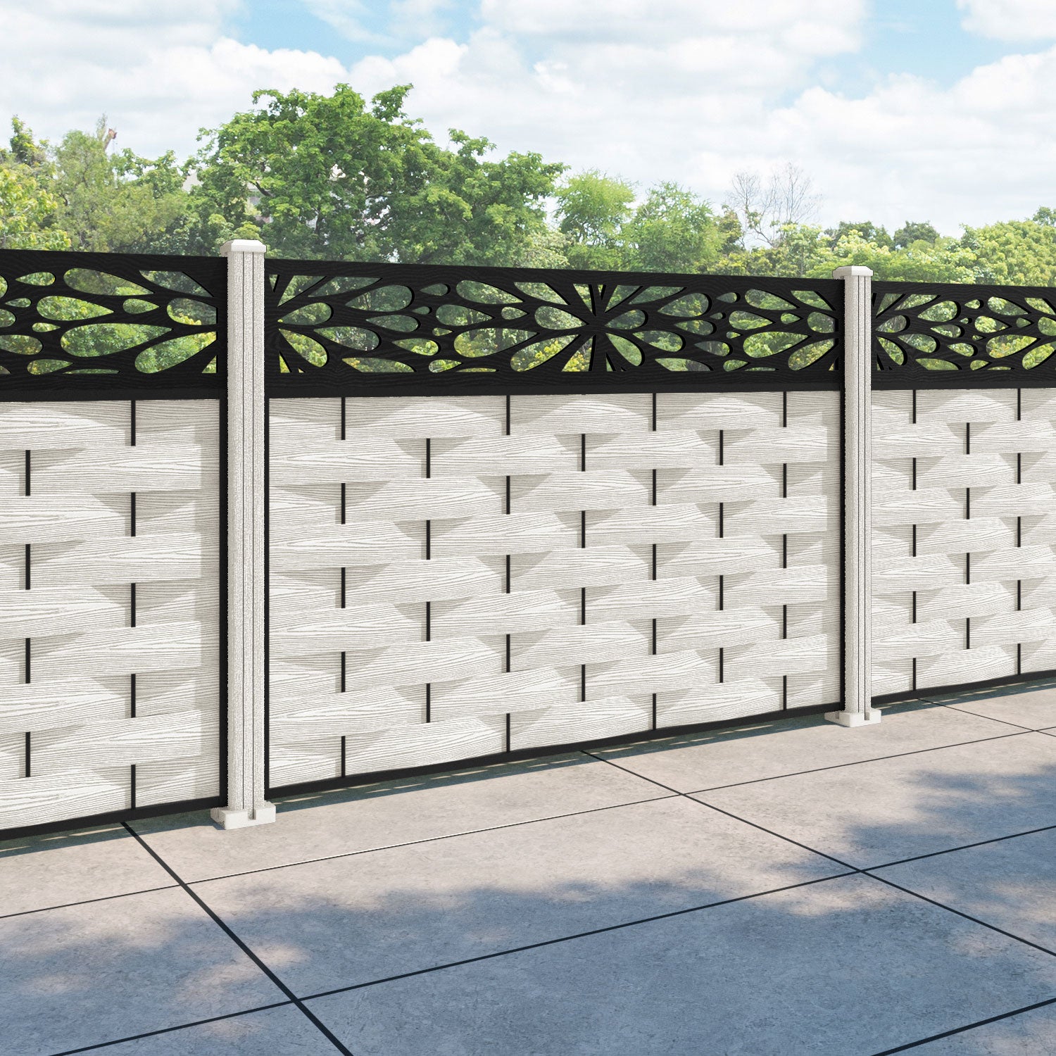 Ripple Blossom Fence Panel - Light Stone - with our composite posts
