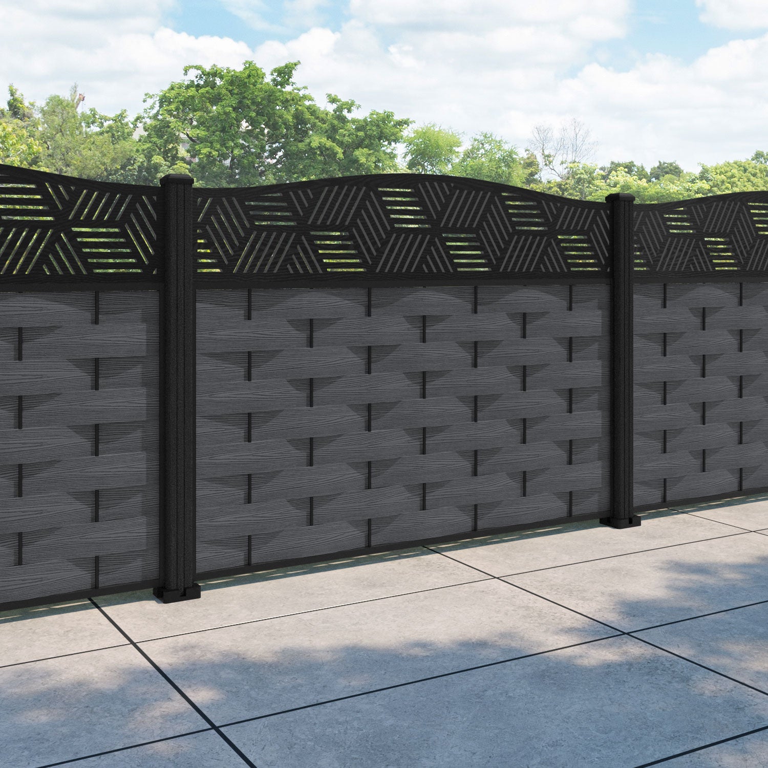 Ripple Cubed Curved Top Fence Panel - Dark Grey - with our composite posts