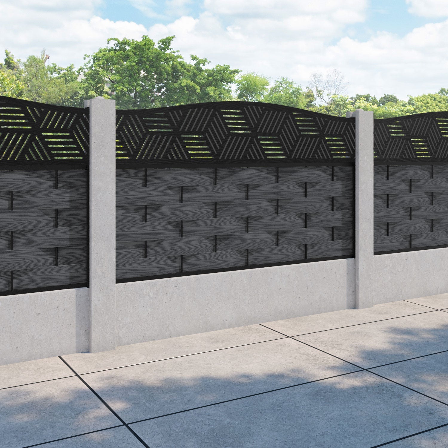 Ripple Cubed Curved Top Fence Panel - Dark Grey - for existing concrete posts