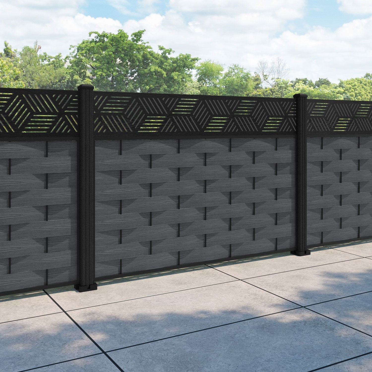 Ripple Cubed Fence Panel - Dark Grey - with our composite posts