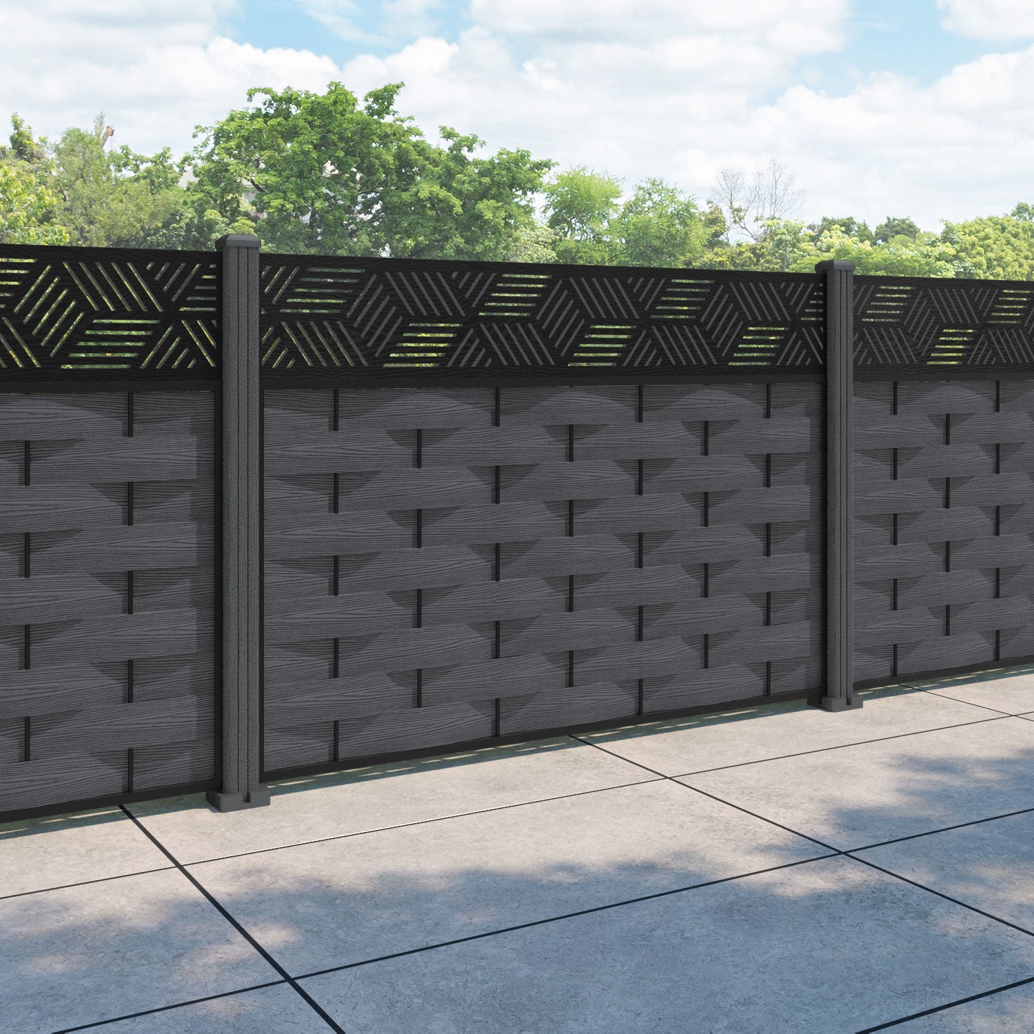 Ripple Cubed Fence Panel - Dark Grey - with our composite posts