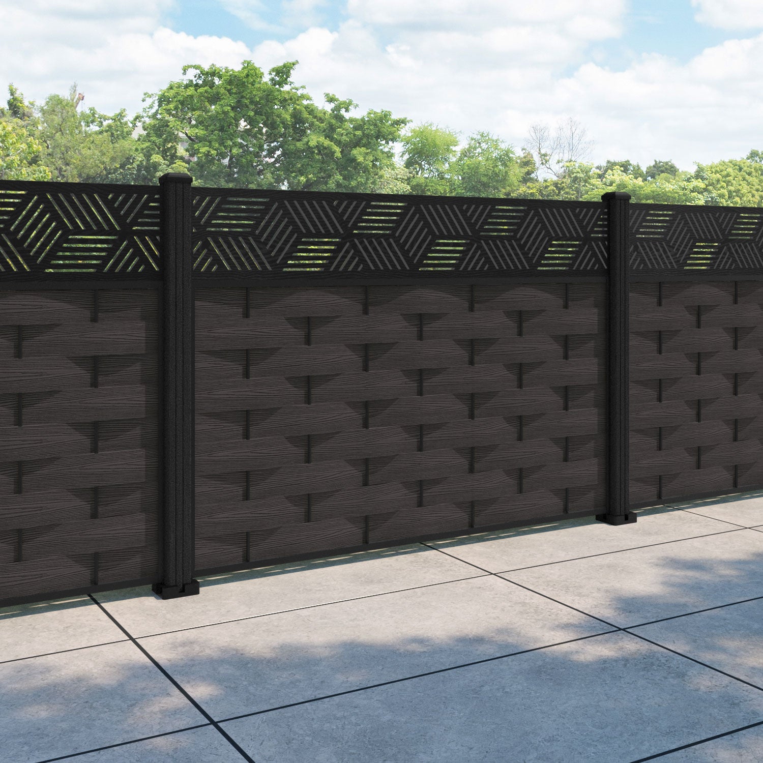 Ripple Cubed Fence Panel - Dark Oak - with our composite posts