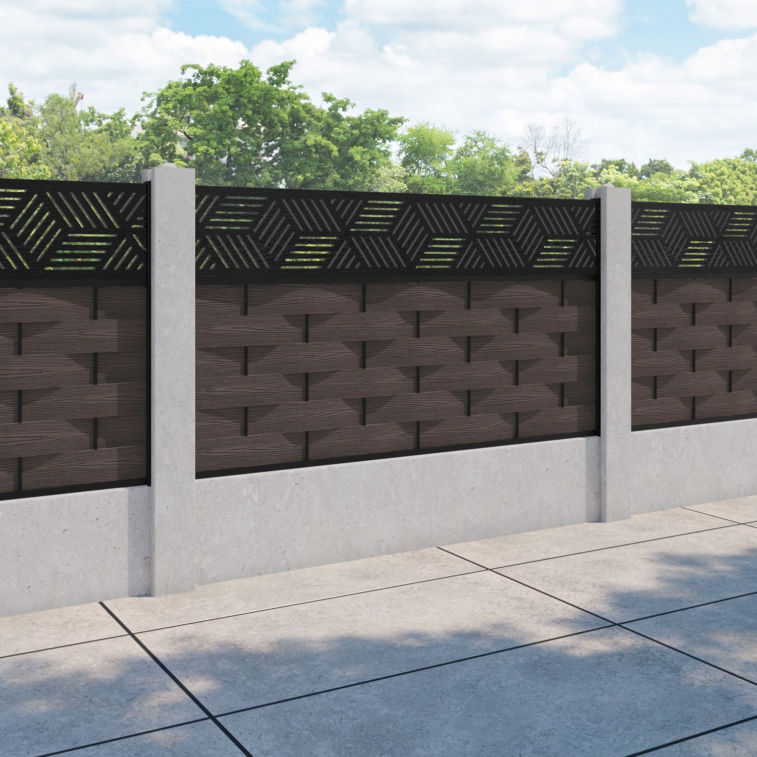 Ripple Cubed Fence Panel - Mid Brown - for existing concrete posts