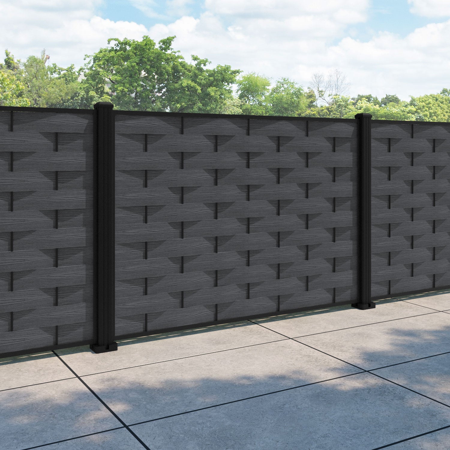 Ripple Fence Panel - Dark grey - with our aluminium posts
