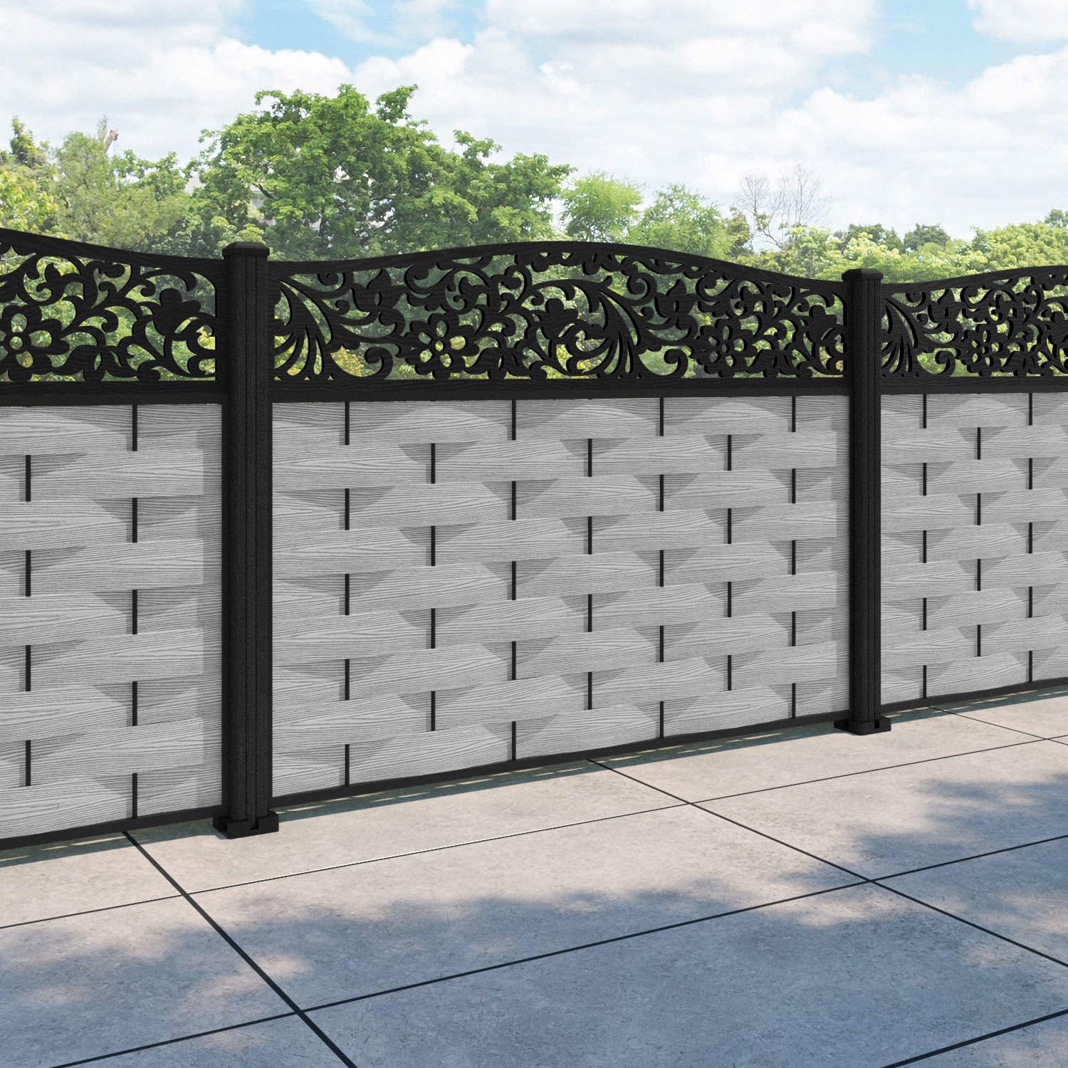 Ripple Eden Curved Top Fence Panel - Light Grey - with our composite posts