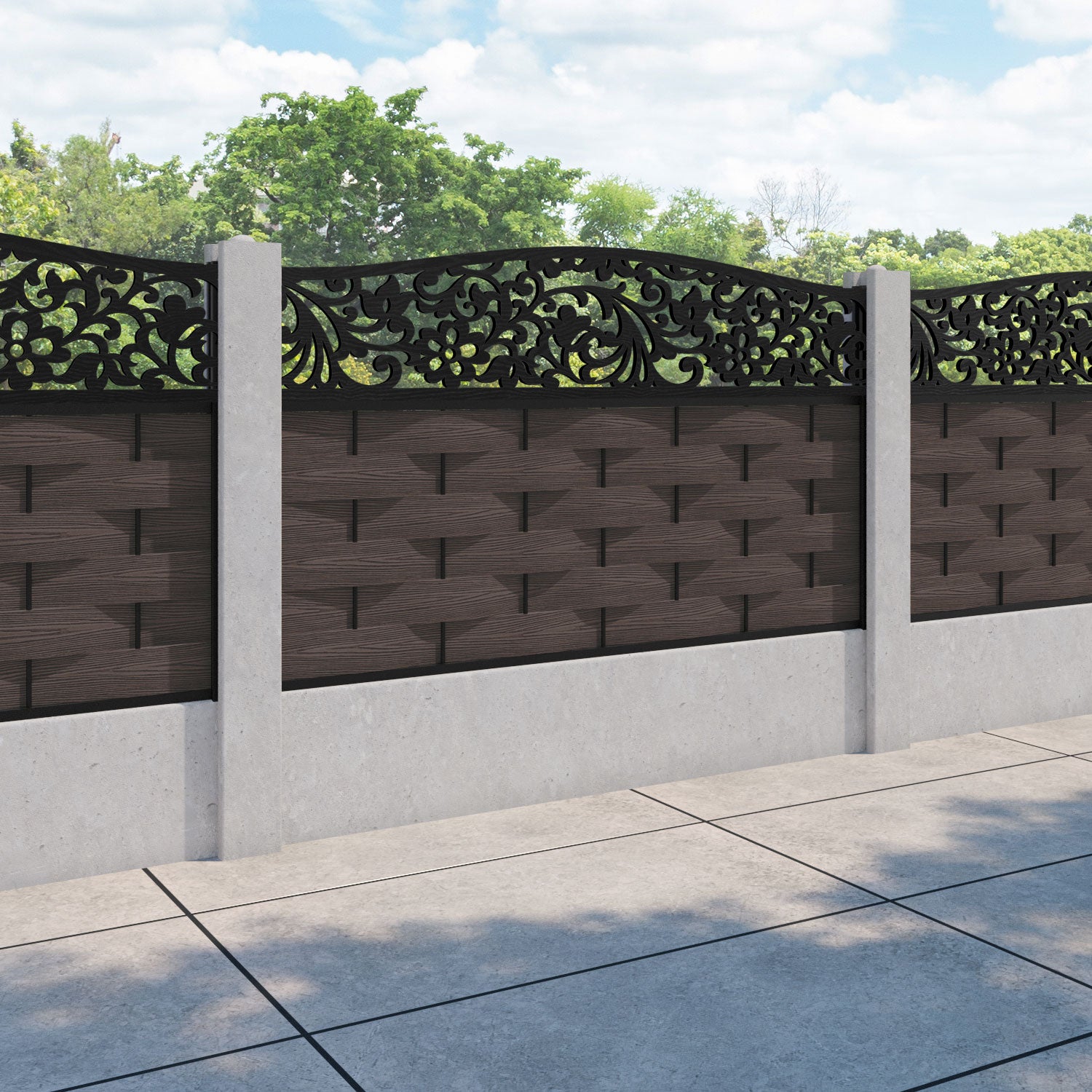 Ripple Eden Curved Top Fence Panel - Mid Brown - for existing concrete posts