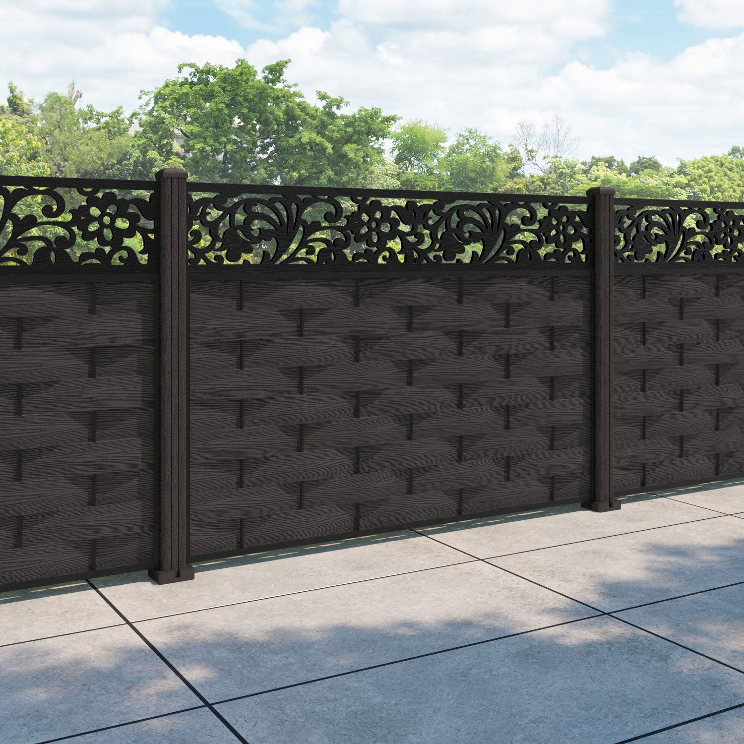 Ripple Eden Fence Panel - Dark Oak - with our composite posts