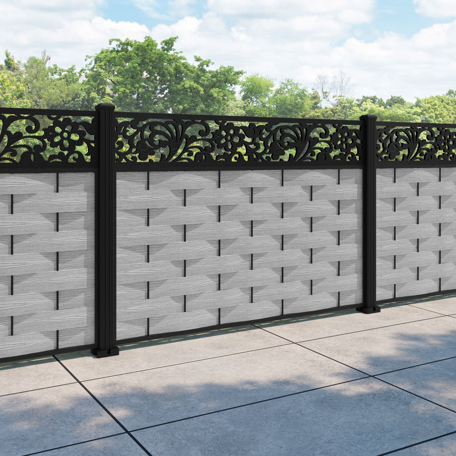 Ripple Eden Fence Panel - Light Grey - with our aluminium posts
