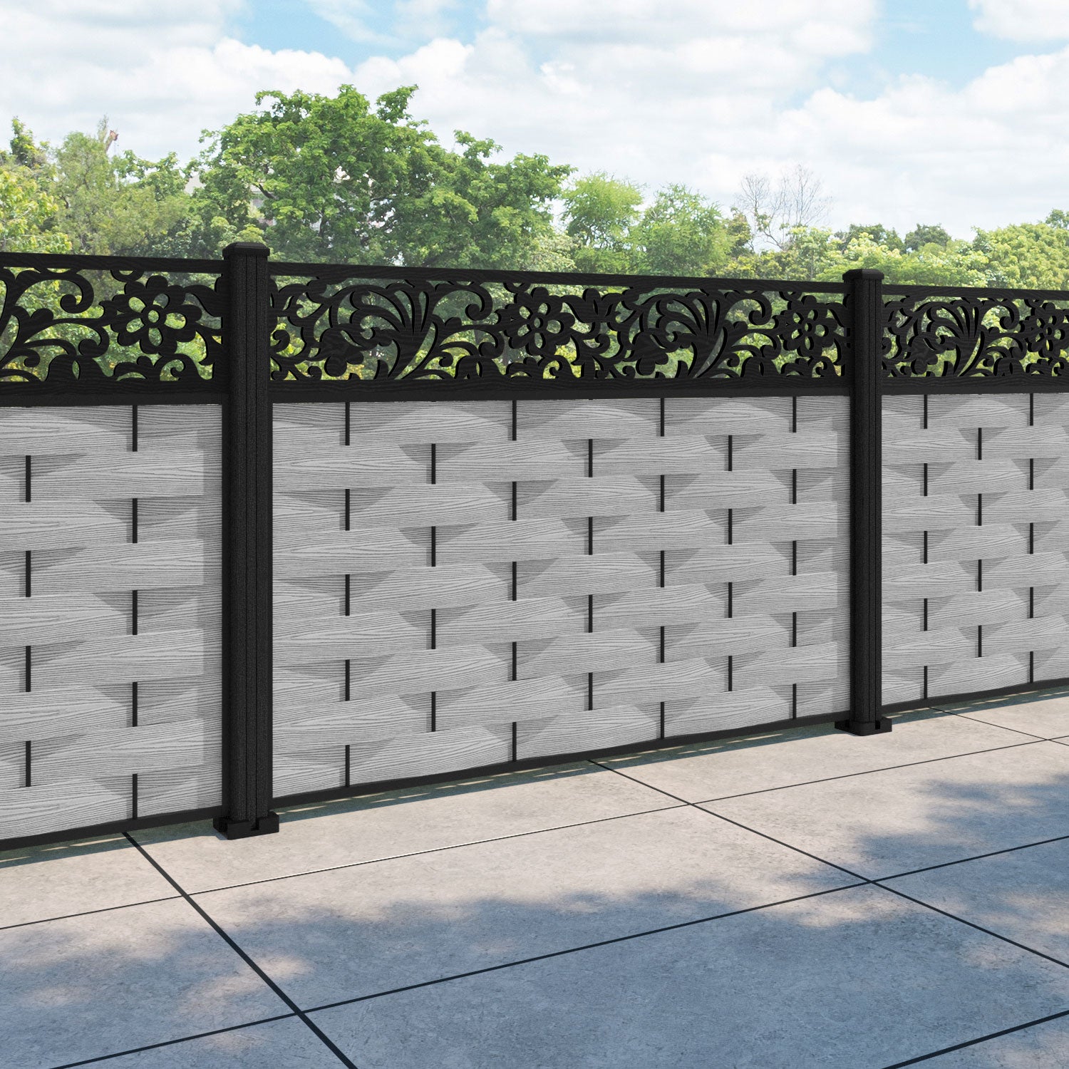 Ripple Eden Fence Panel - Light Grey - with our composite posts