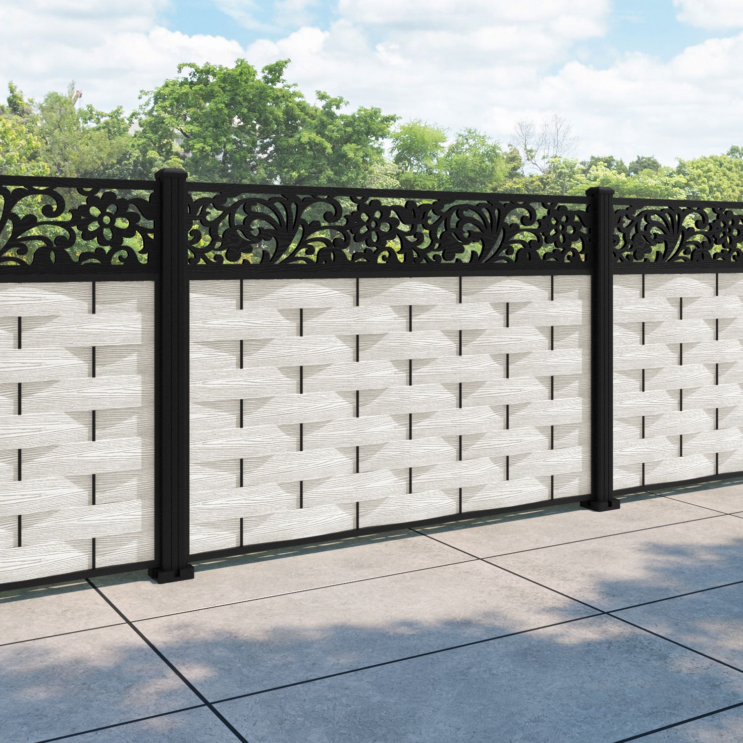 Ripple Eden Fence Panel - Light Stone - with our aluminium posts