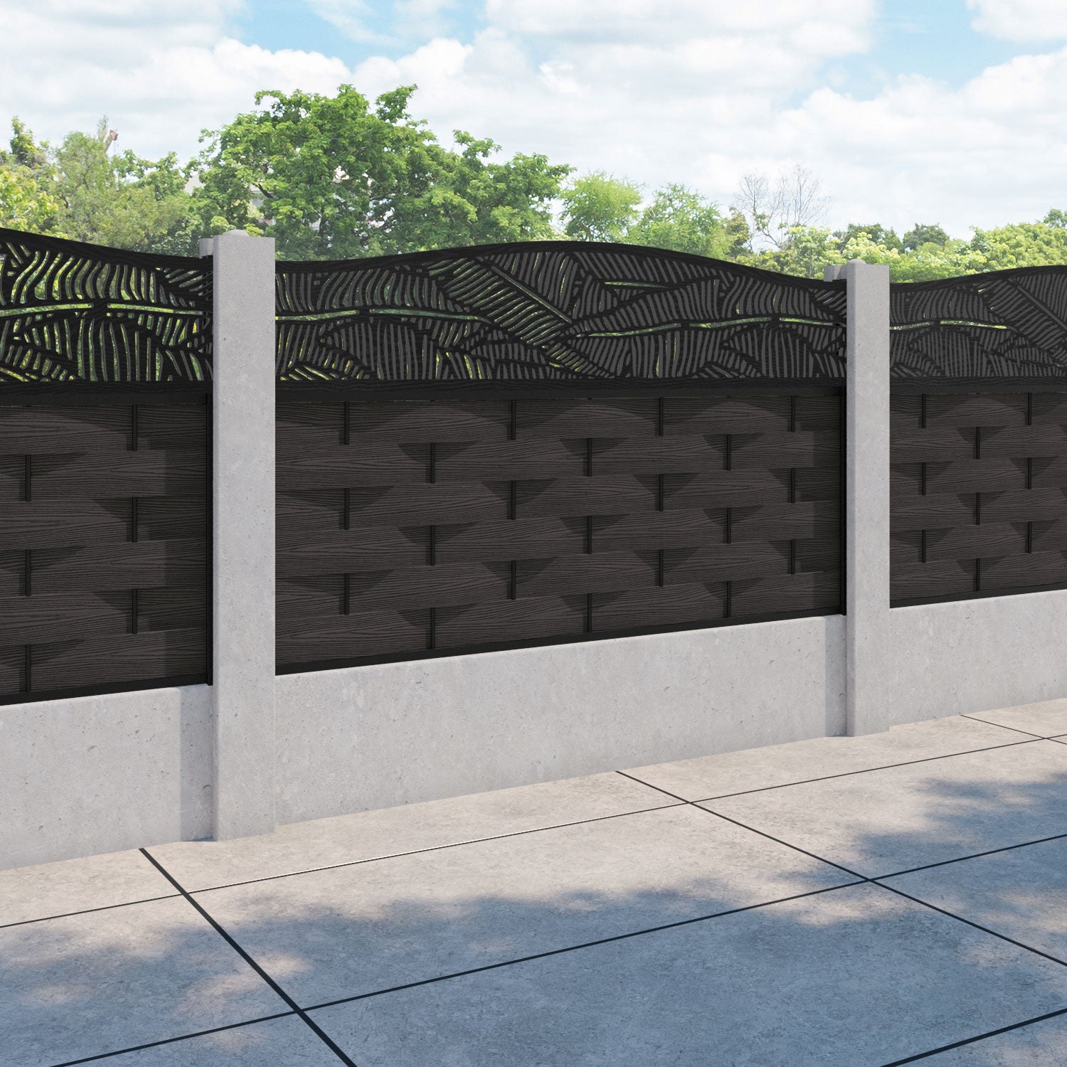 Ripple Feather Curved Top Fence Panel - Dark Oak - for existing concrete posts