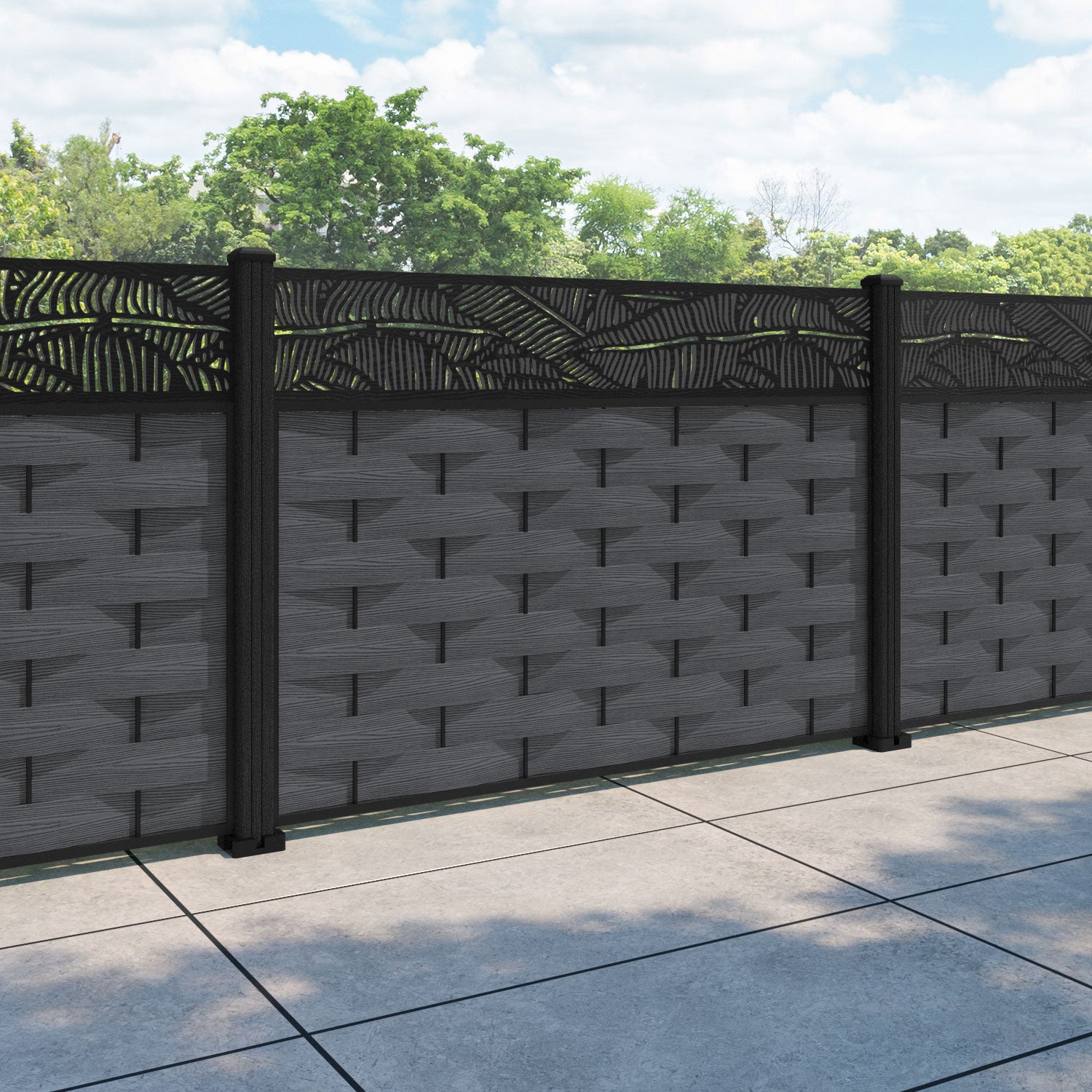 Ripple Feather Fence Panel - Dark Grey - with our composite posts
