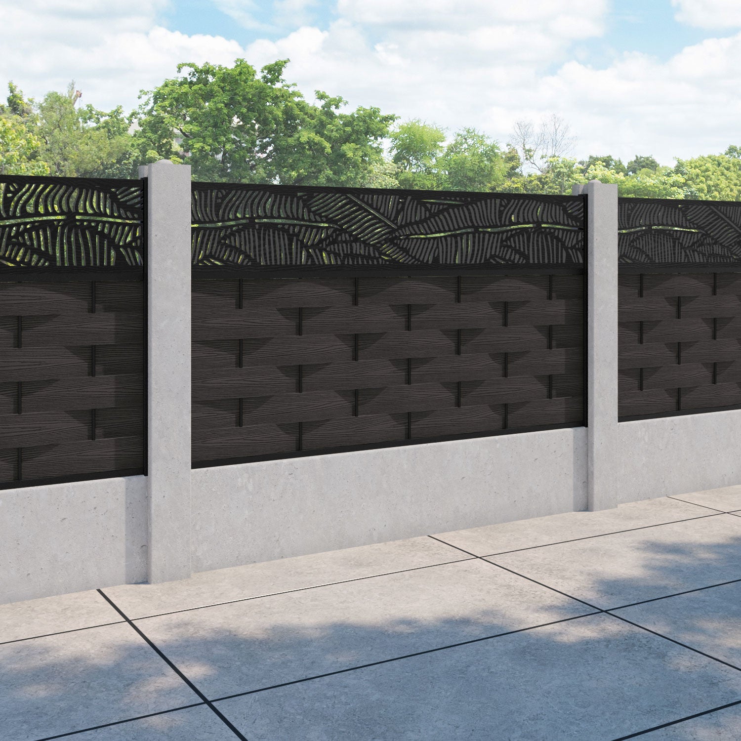 Ripple Feather Fence Panel - Dark Oak - for existing concrete posts