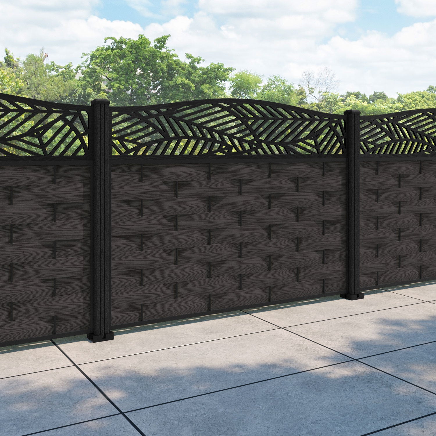 Ripple Habitat Curved Top Fence Panel - Dark Oak - with our composite posts