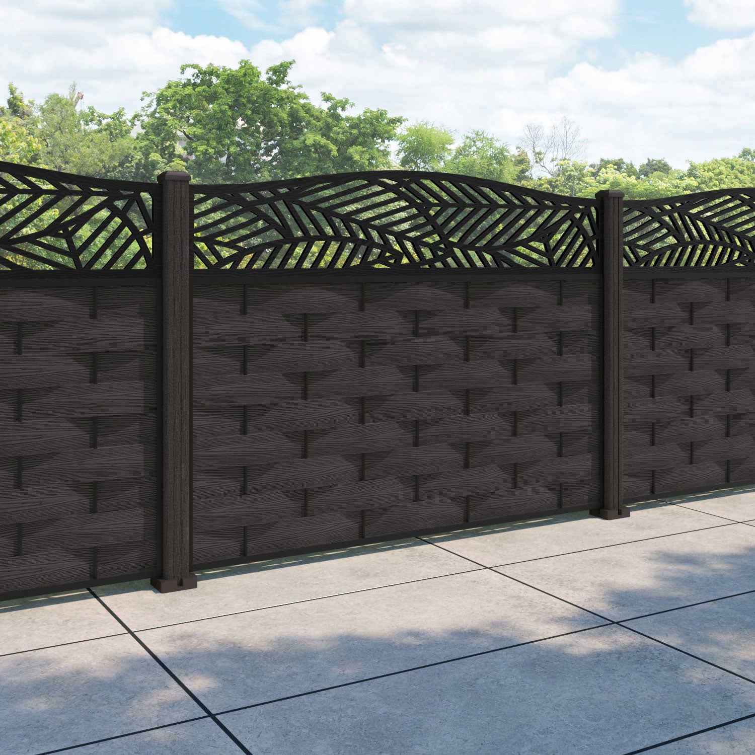 Ripple Habitat Curved Top Fence Panel - Dark Oak - with our composite posts