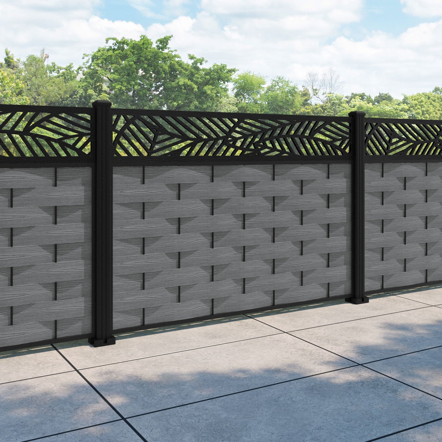 Ripple Habitat Fence Panel - Mid Grey - with our aluminium posts