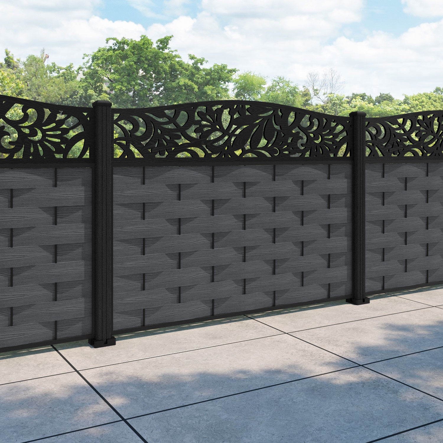 Ripple Heritage Curved Top Fence Panel - Dark Grey - with our composite posts