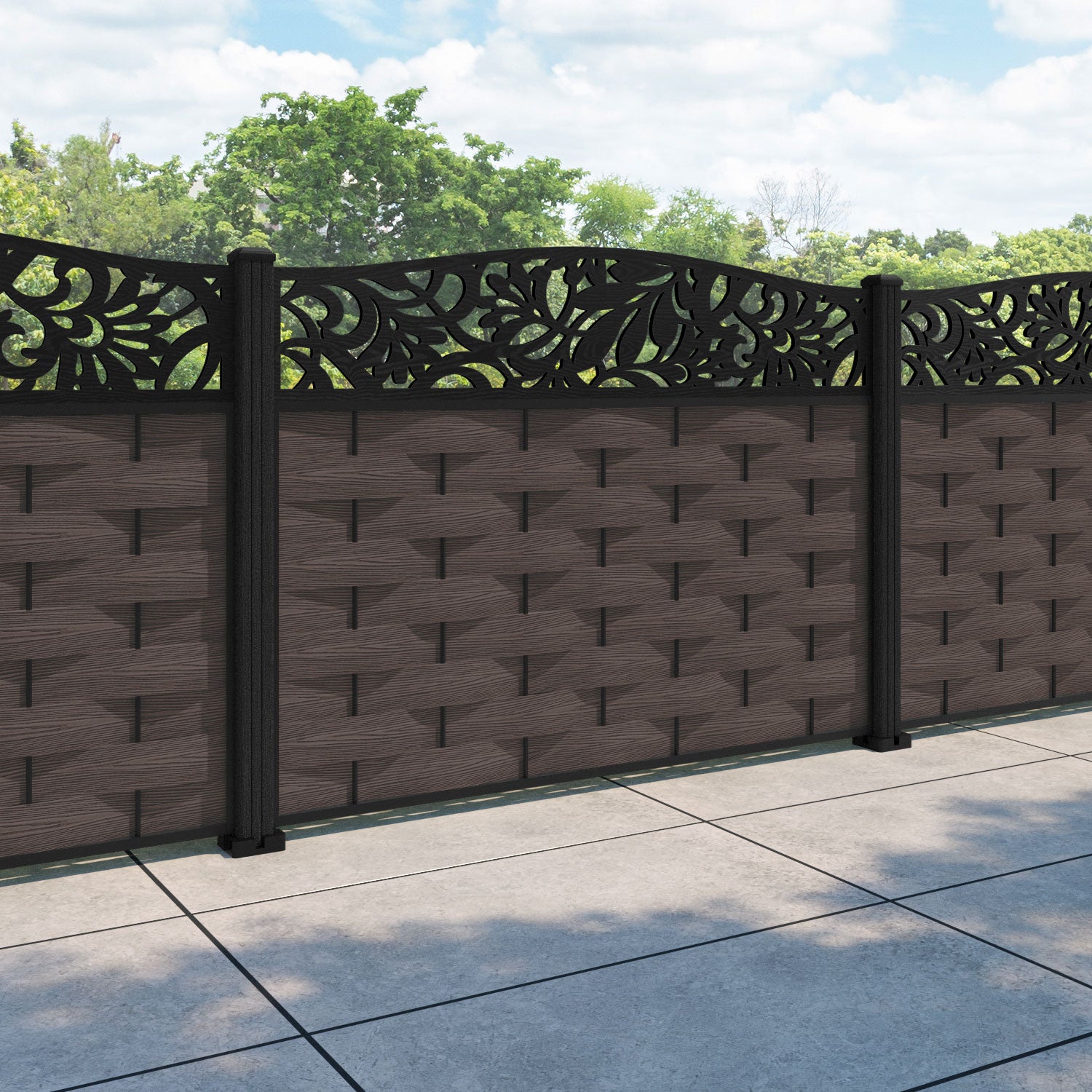 Ripple Heritage Curved Top Fence Panel - Mid Brown - with our composite posts