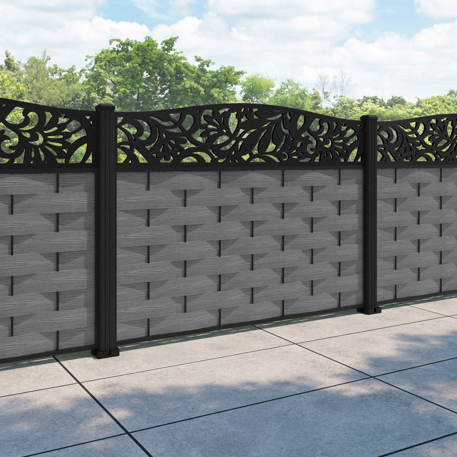 Ripple Heritage Curved Top Fence Panel - Mid Grey - with our composite posts