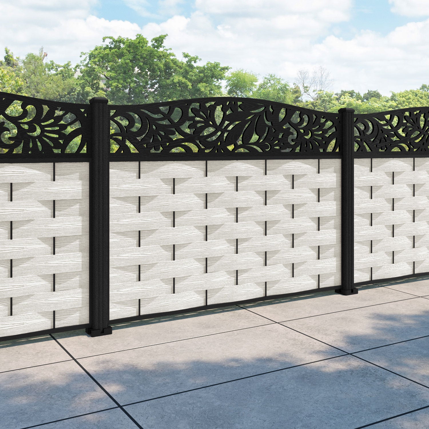Ripple Heritage Curved Top Fence Panel - Light Stone - with our composite posts