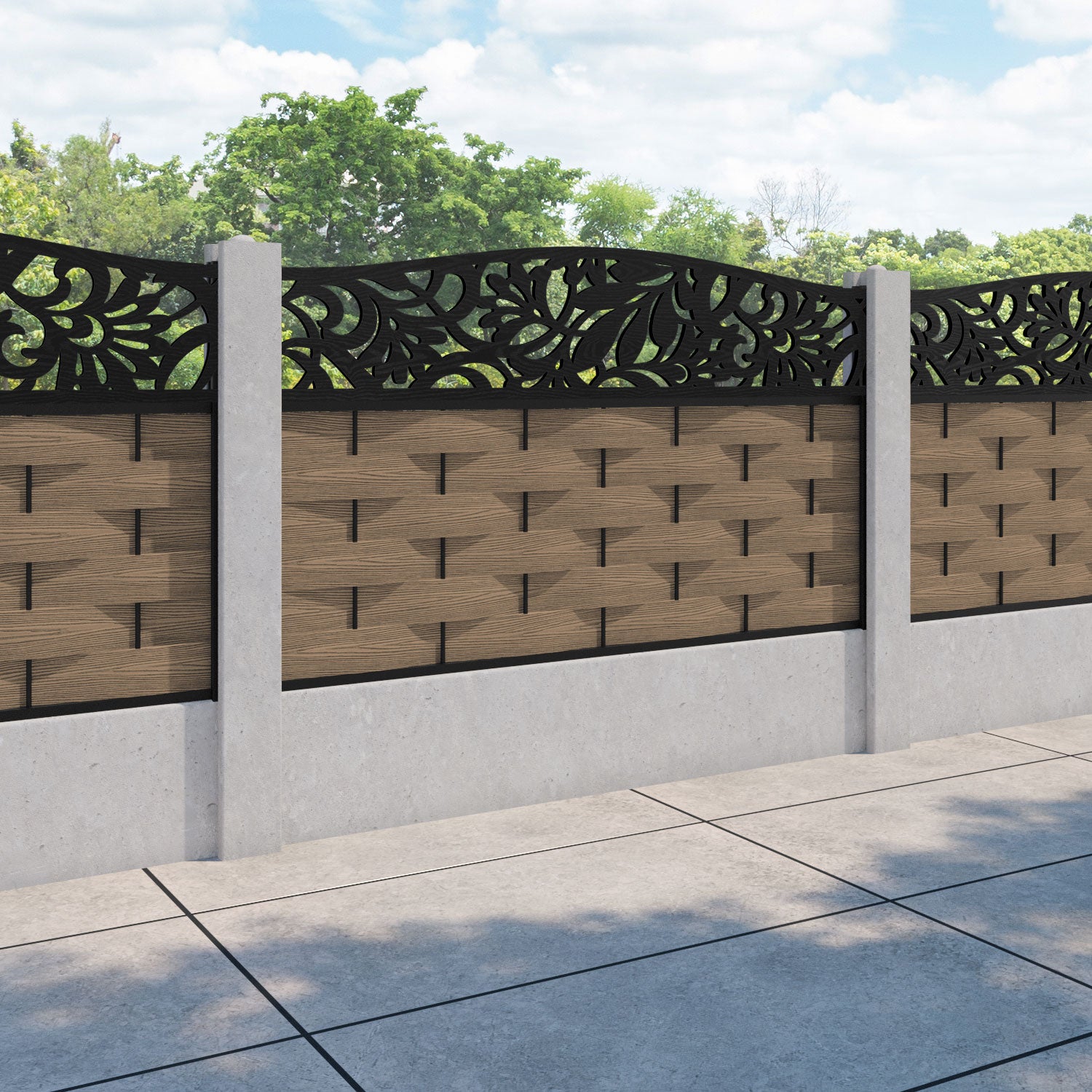 Ripple Heritage Curved Top Fence Panel - Teak - for existing concrete posts