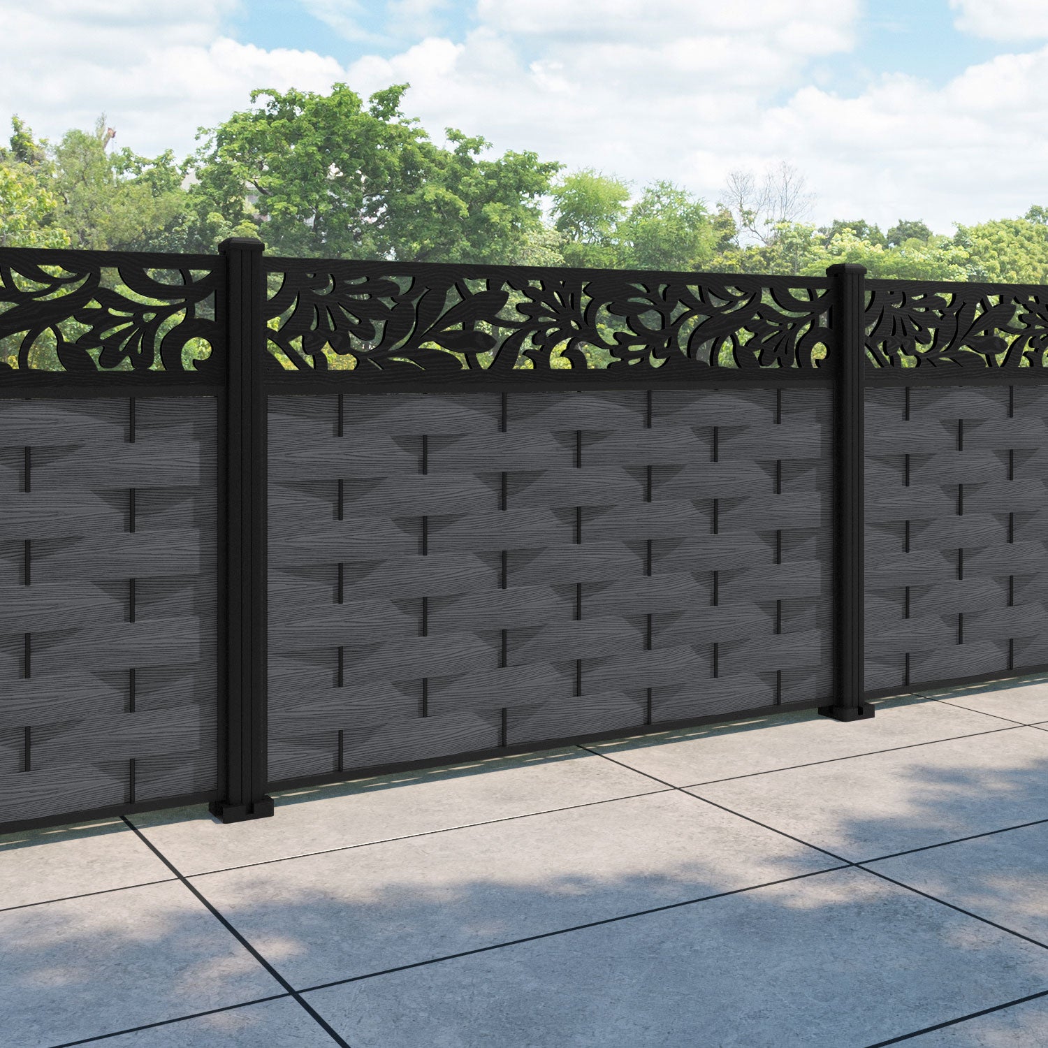 Ripple Heritage Fence Panel - Dark Grey - with our aluminium posts