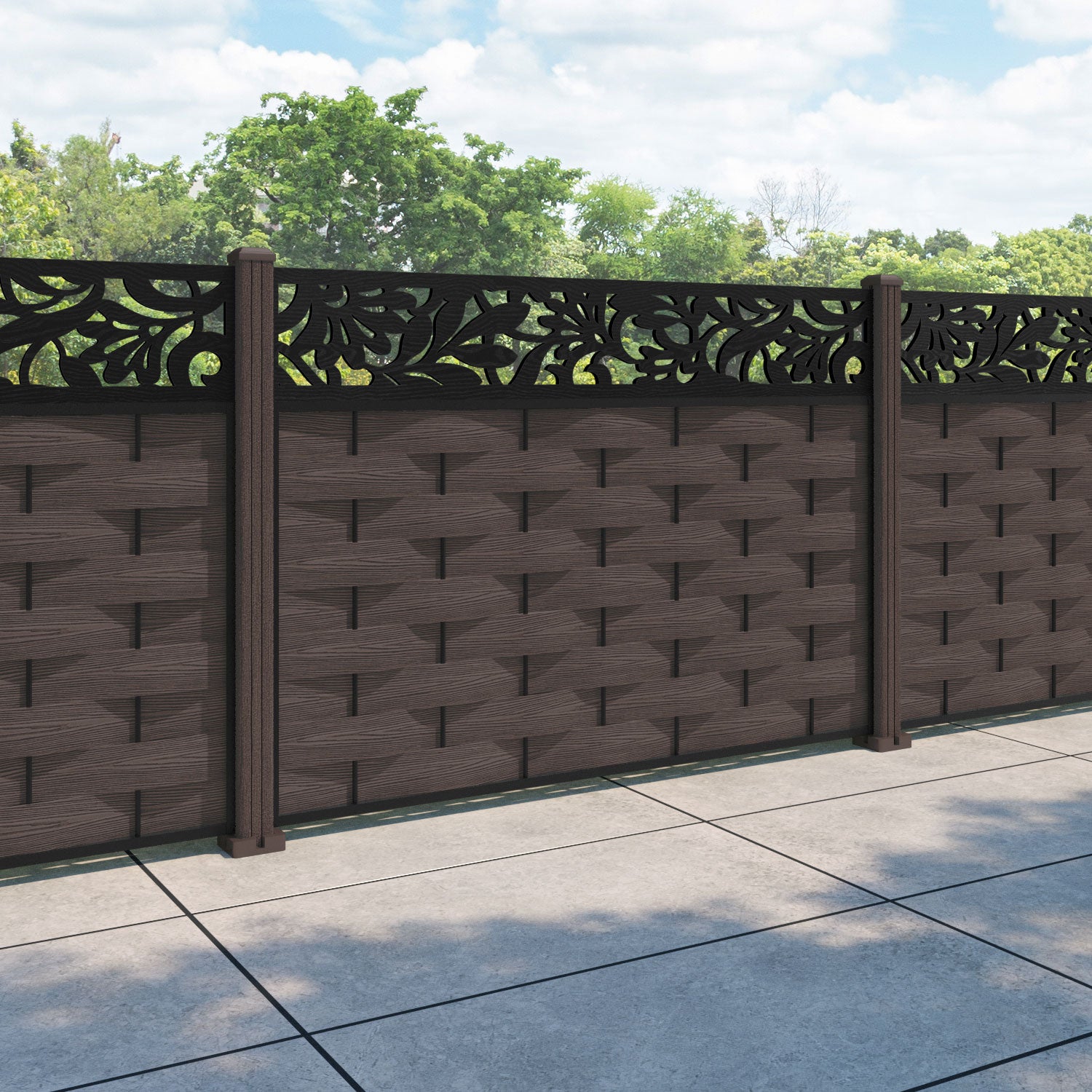 Ripple Heritage Fence Panel - Mid Brown - with our composite posts