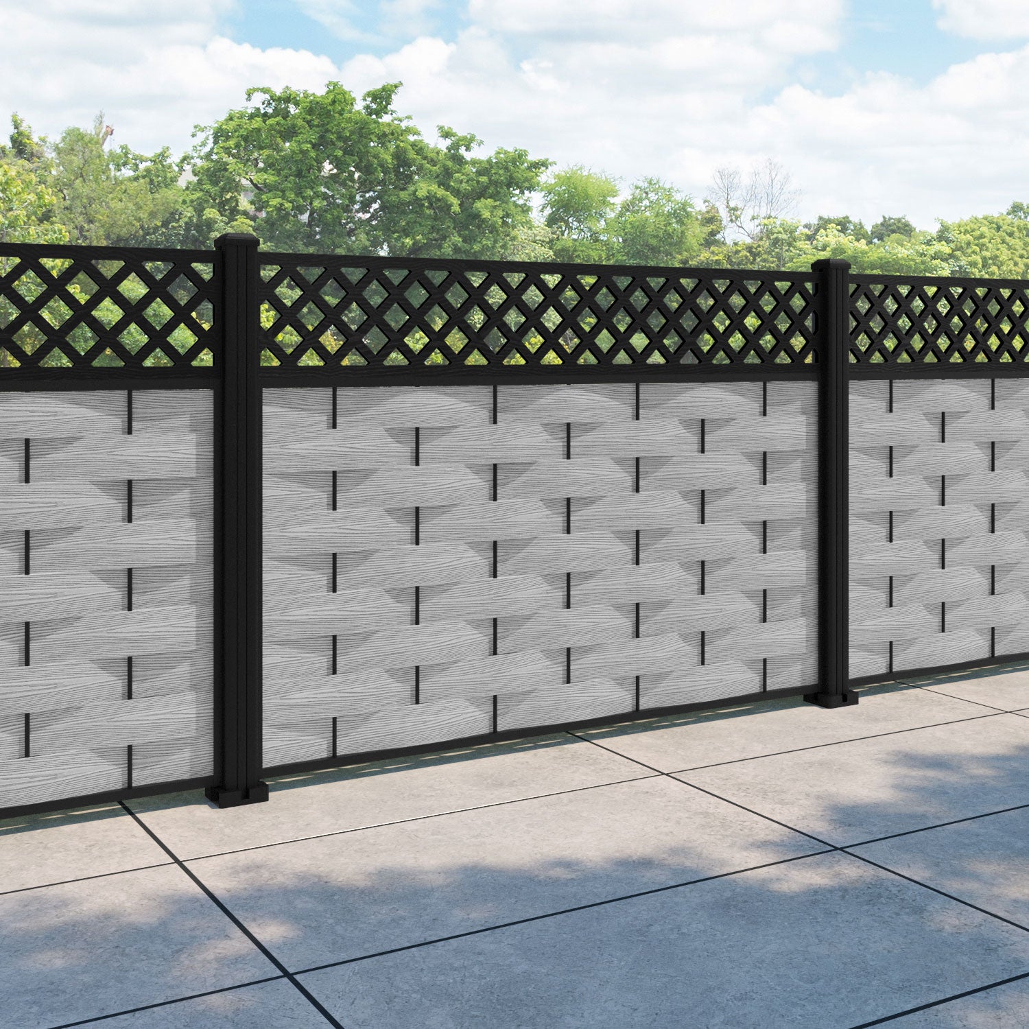 Ripple Hive Fence Panel - Light Grey - with our aluminium posts