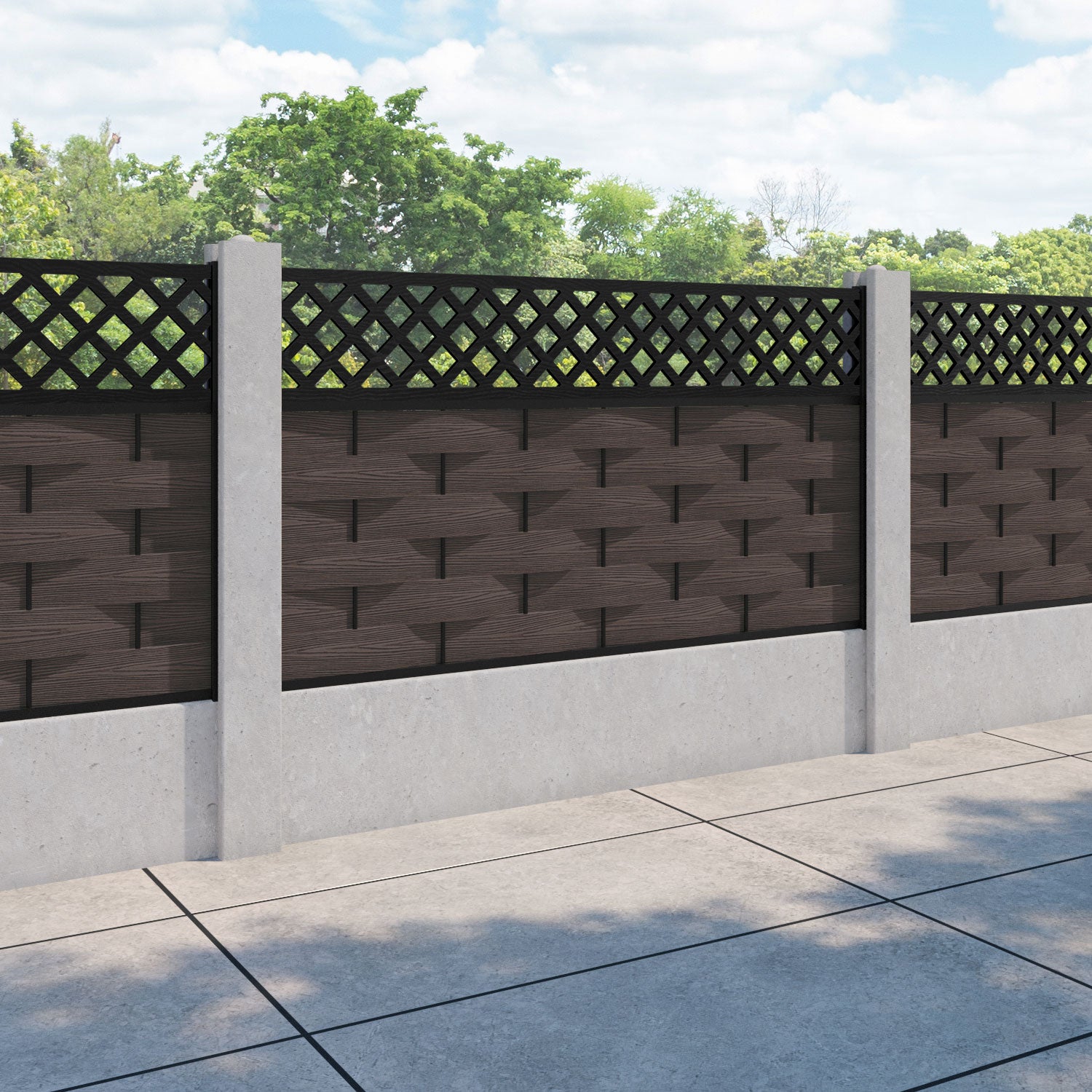 Ripple Hive Fence Panel - Mid Brown - for existing concrete posts