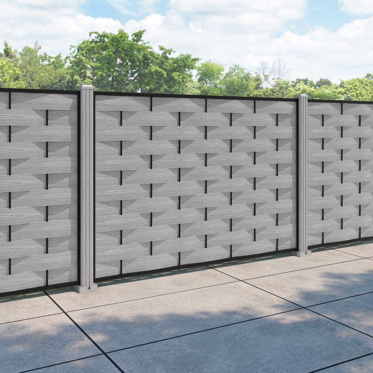 Ripple Fence Panel - Light Grey - with our composite posts