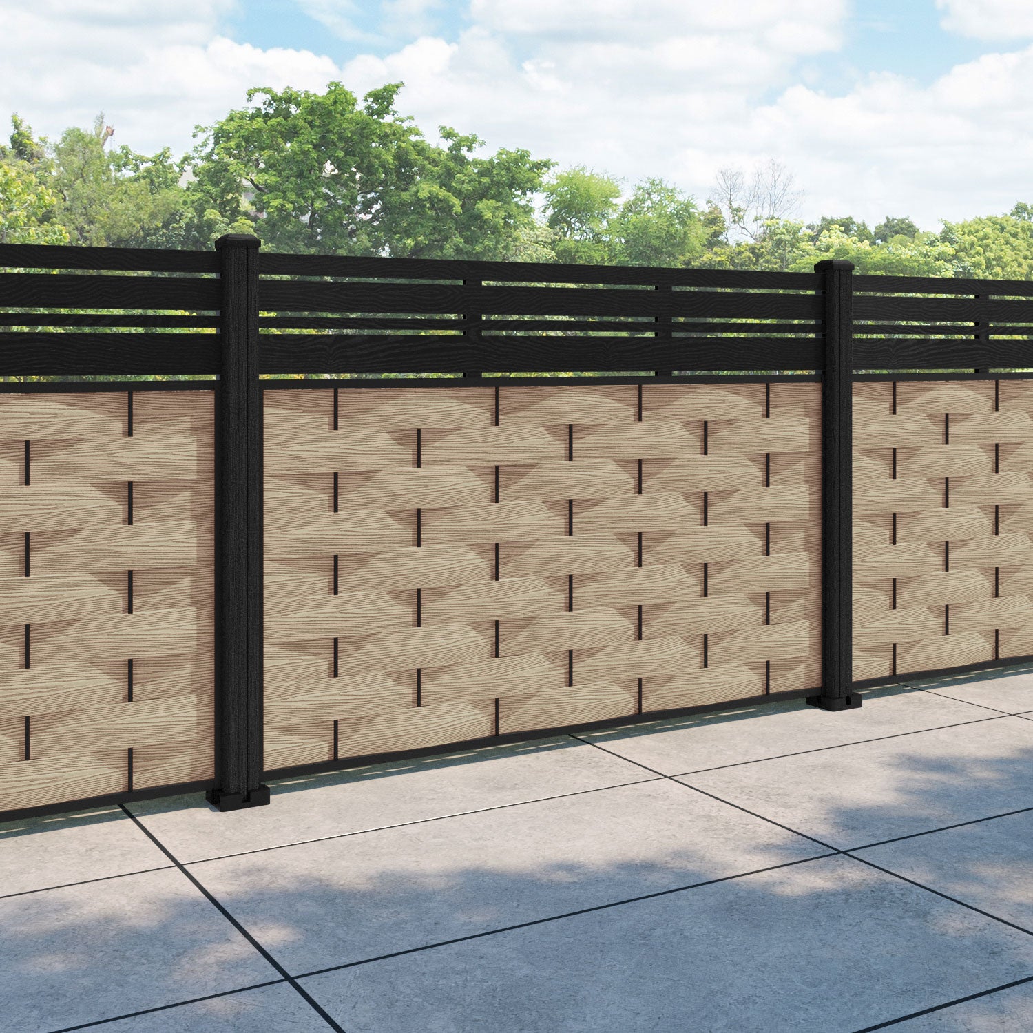 Ripple Linea Fence Panel - Light Oak - with our composite posts