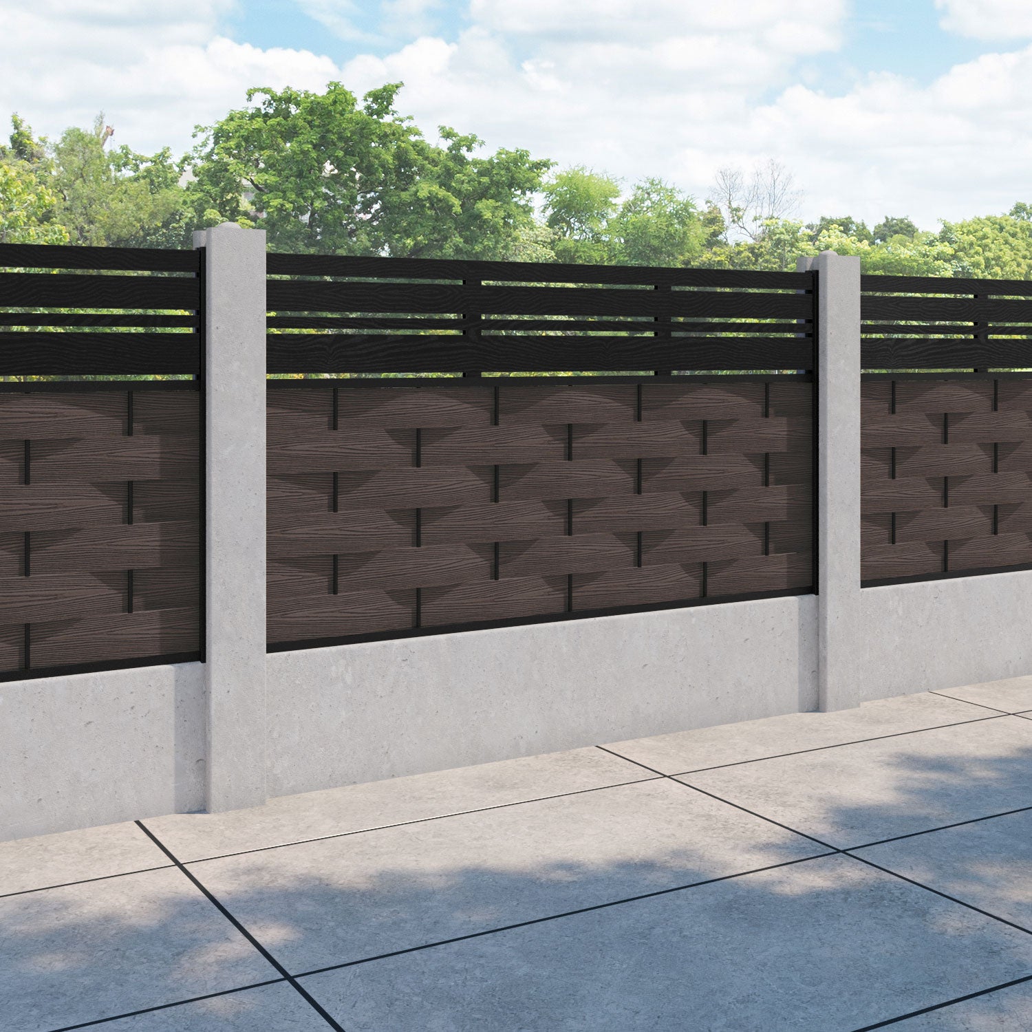 Ripple Linea Fence Panel - Mid Brown - for existing concrete posts