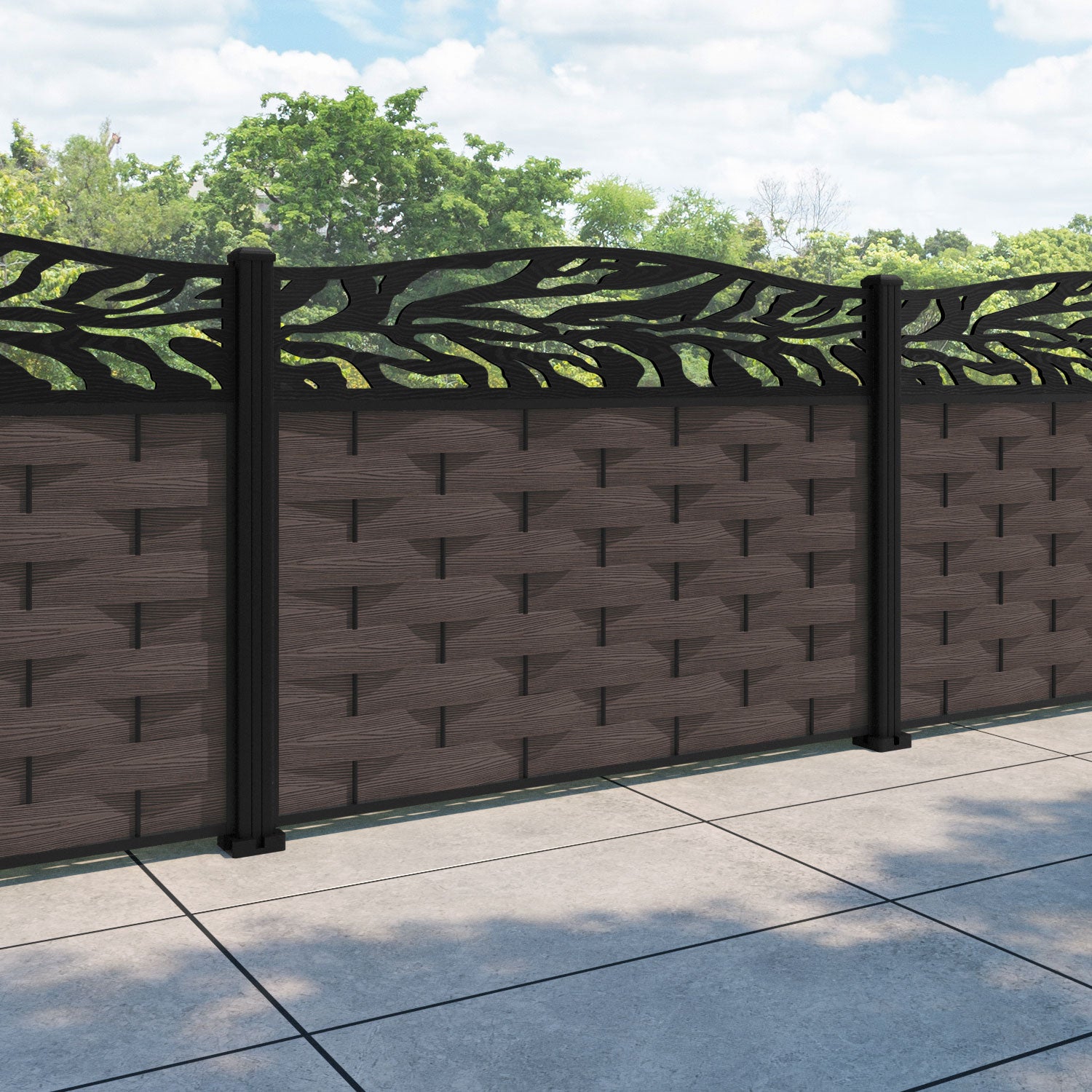 Ripple Malawi Curved Top Fence Panel - Mid Brown - with our aluminium posts