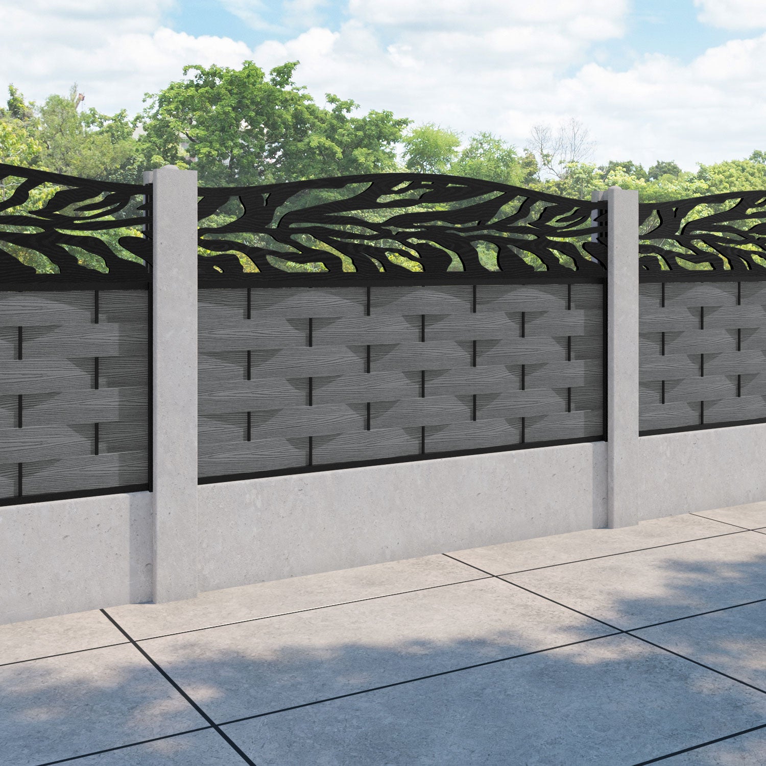 Ripple Malawi Curved Top Fence Panel - Mid Grey - for existing concrete posts