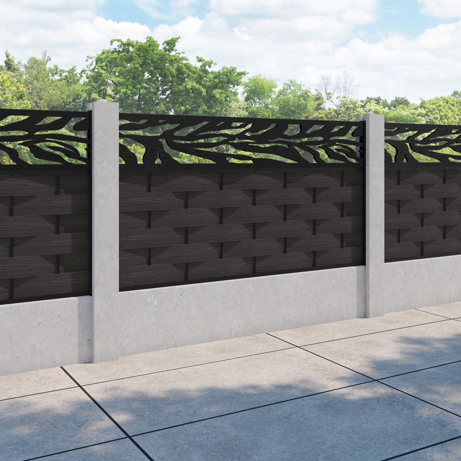 Ripple Malawi Fence Panel - Dark Oak - for existing concrete posts