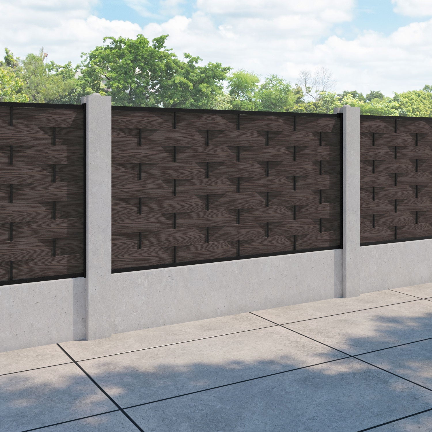 Ripple Fence Panel - Mid Brown - for existing concrete posts