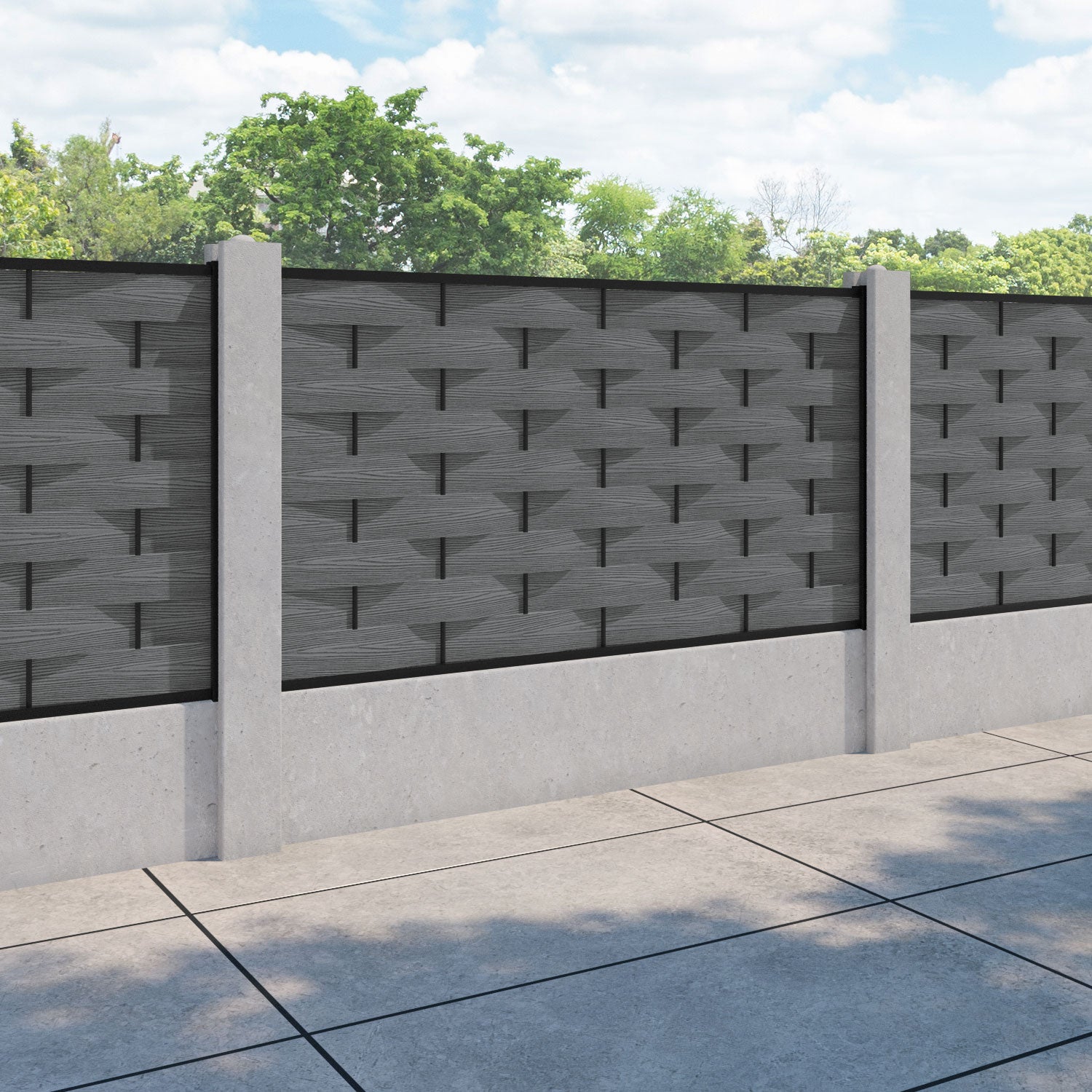 Ripple Fence Panel - Mid Grey - for existing concrete posts