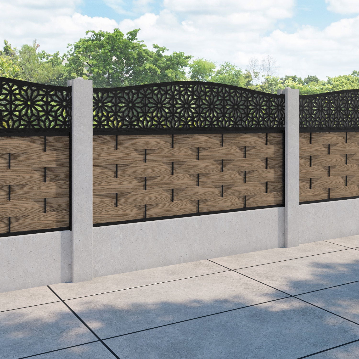 Ripple Narwa Curved Top Fence Panel - Teak - for existing concrete posts