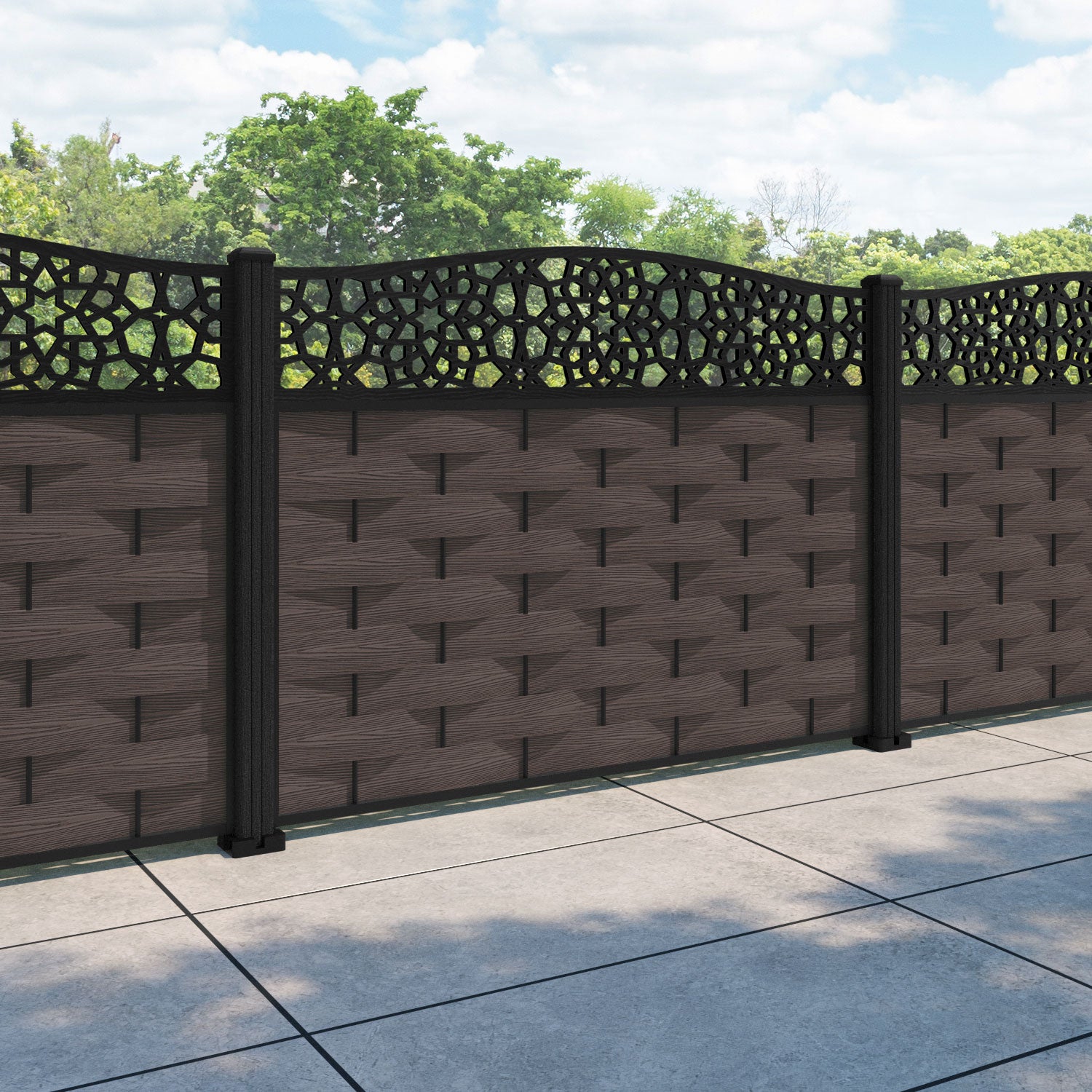 Ripple Nazira Curved Top Fence Panel - Mid Brown - with our composite posts