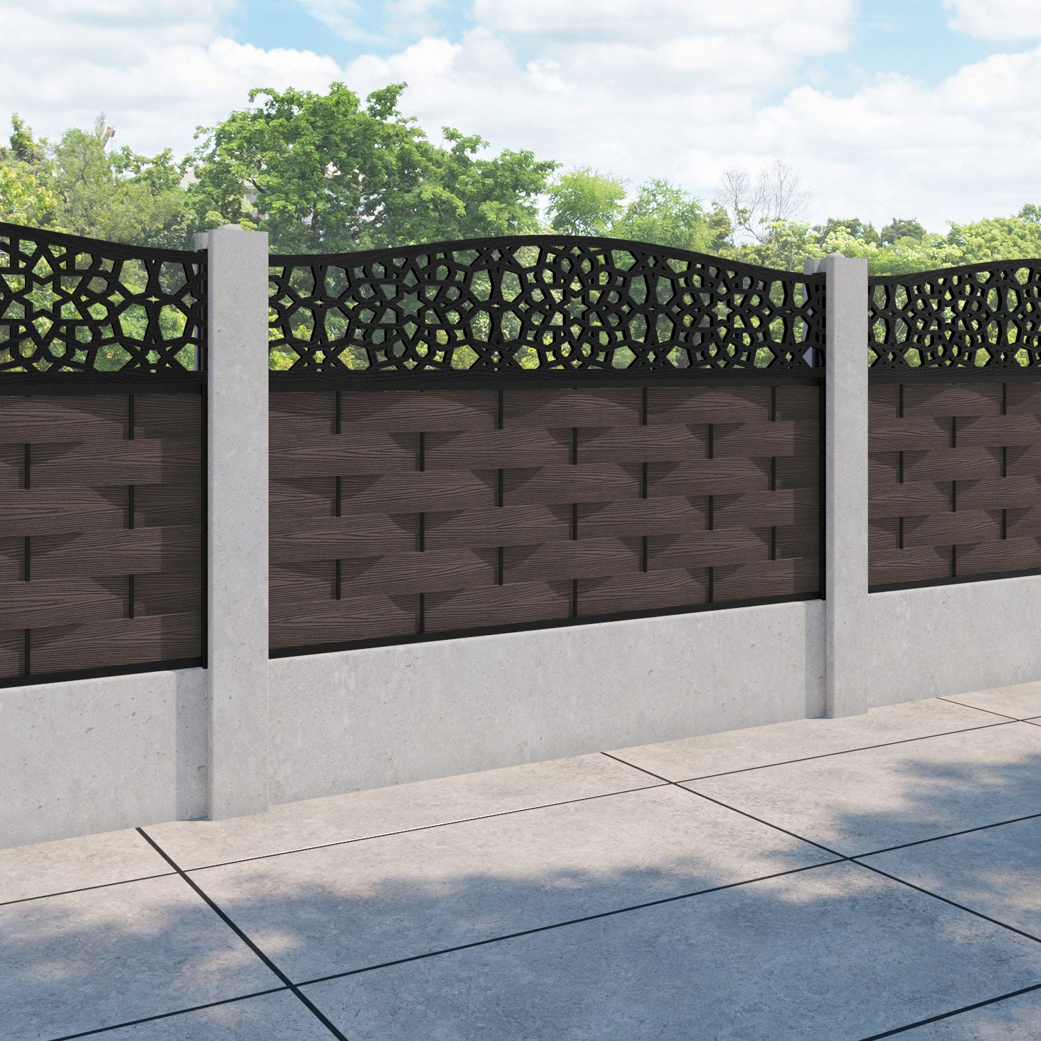 Ripple Nazira Curved Top Fence Panel - Mid Brown - for existing concrete posts