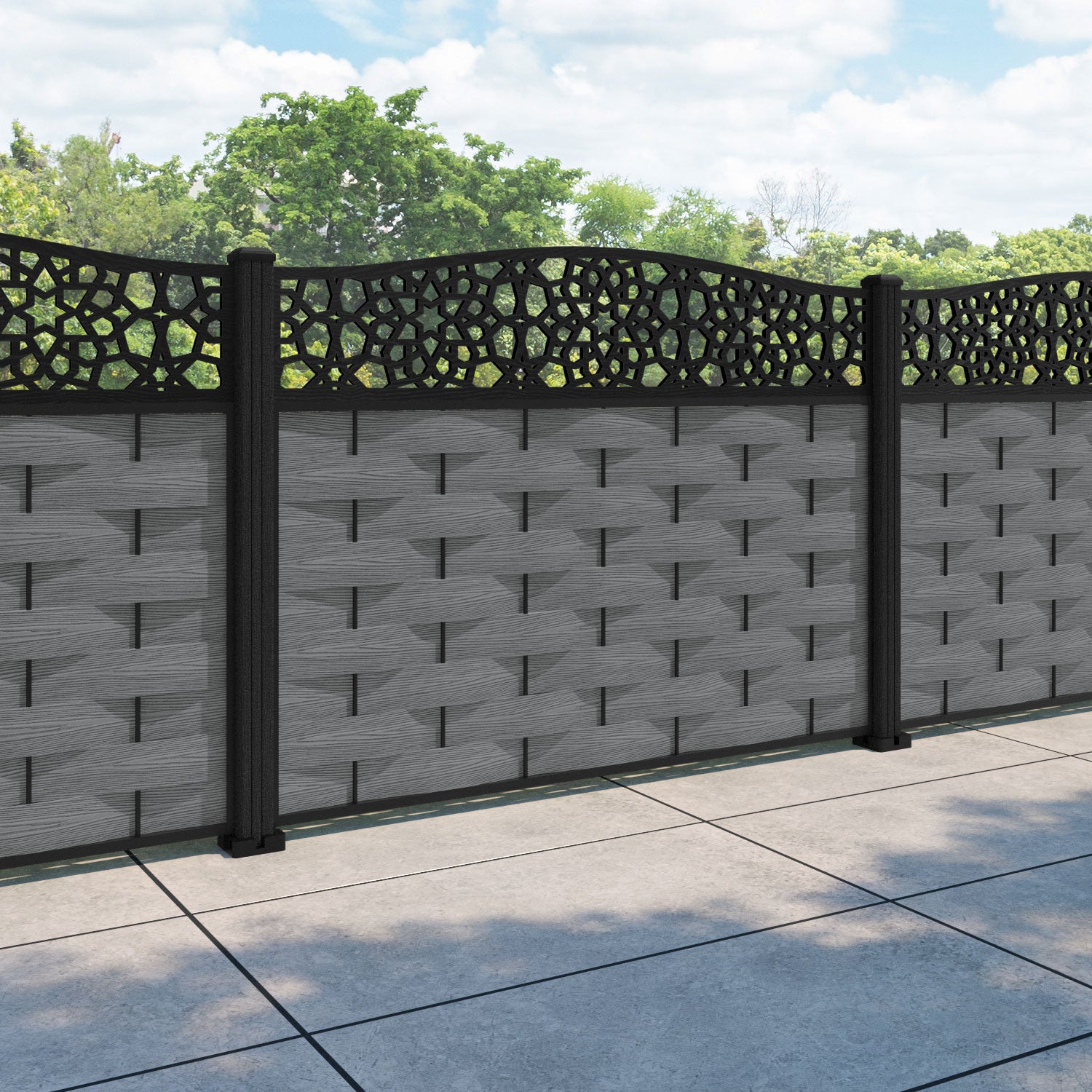 Ripple Nazira Curved Top Fence Panel - Mid Grey - with our composite posts