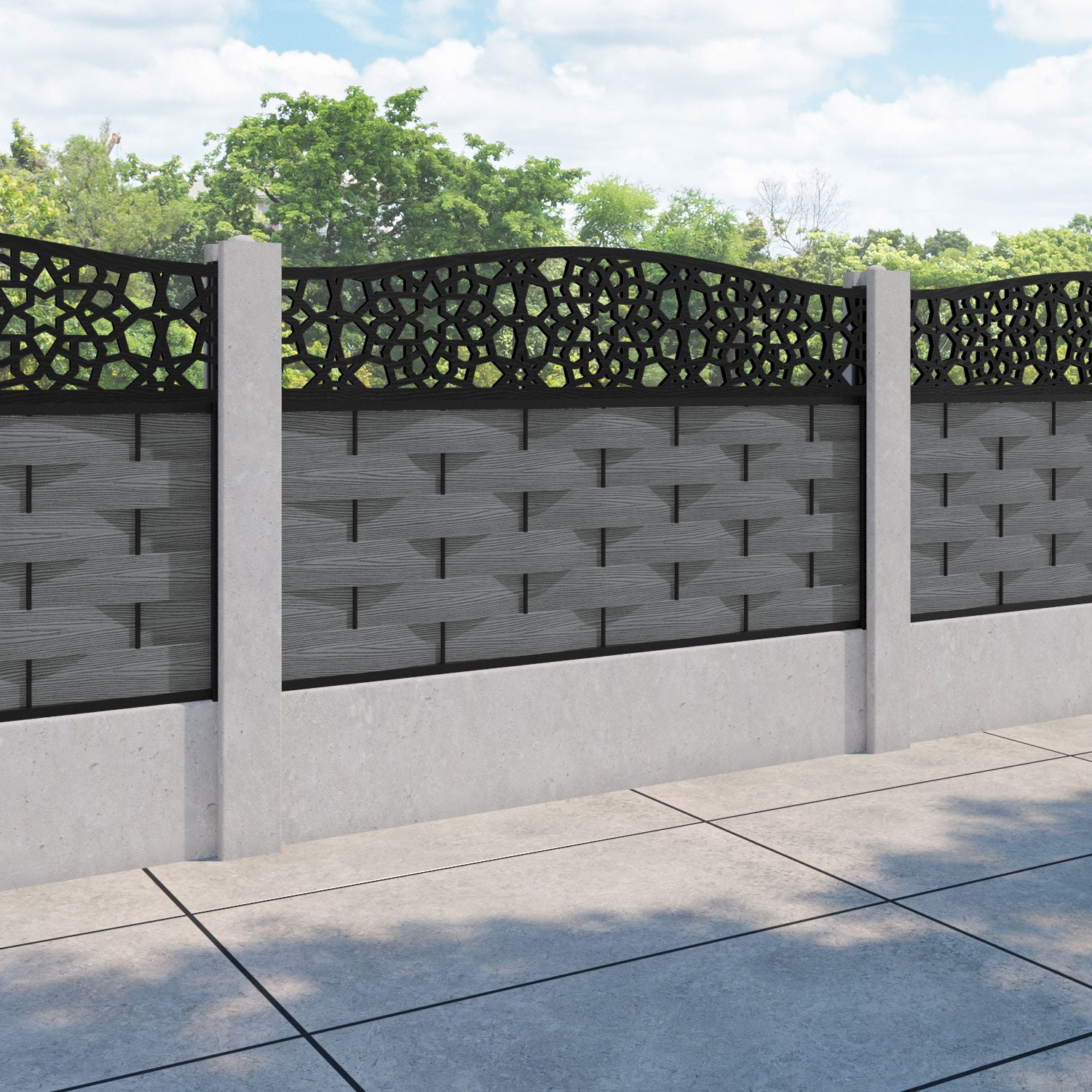 Ripple Nazira Curved Top Fence Panel - Mid Grey - for existing concrete posts