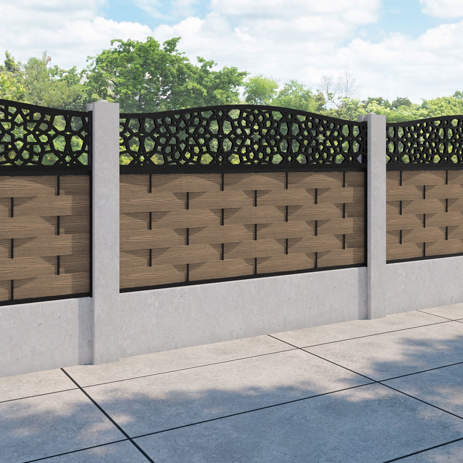 Ripple Nazira Curved Top Fence Panel - Teak - for existing concrete posts